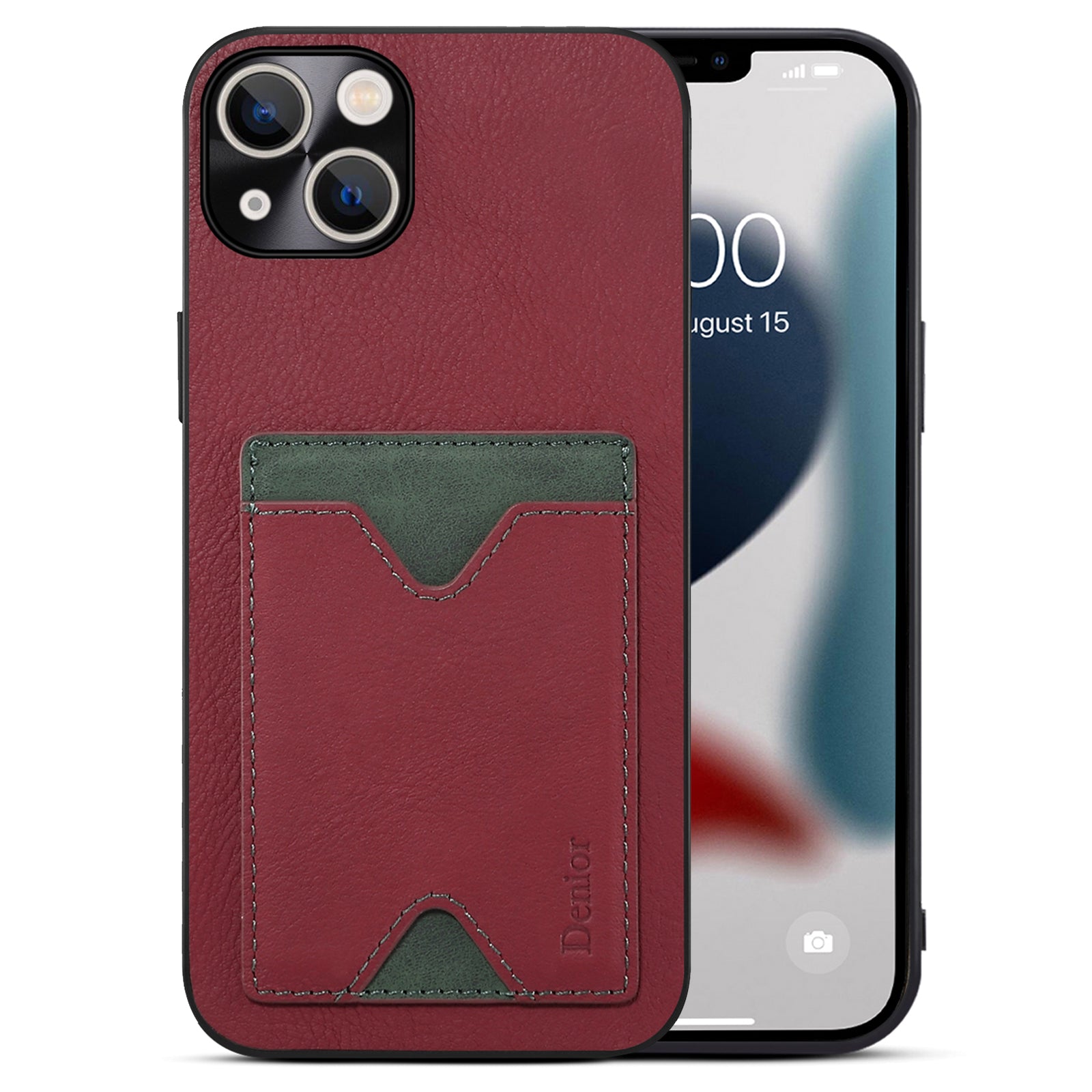 For iPhone 13 6.1 inch Cowhide Leather Coated TPU Precise Cutout Phone Case Magnetic Card Slot Kickstand Cover - Black