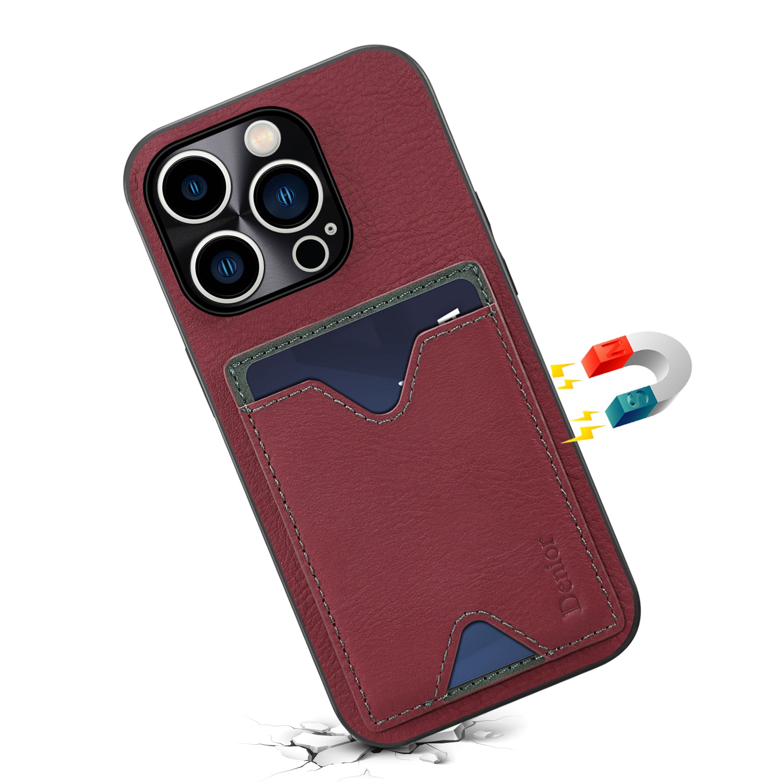 For iPhone 13 Pro 6.1 inch Cowhide Leather Coated TPU Phone Case Precise Cutout Magnetic Card Slot Protective Cover with Kickstand