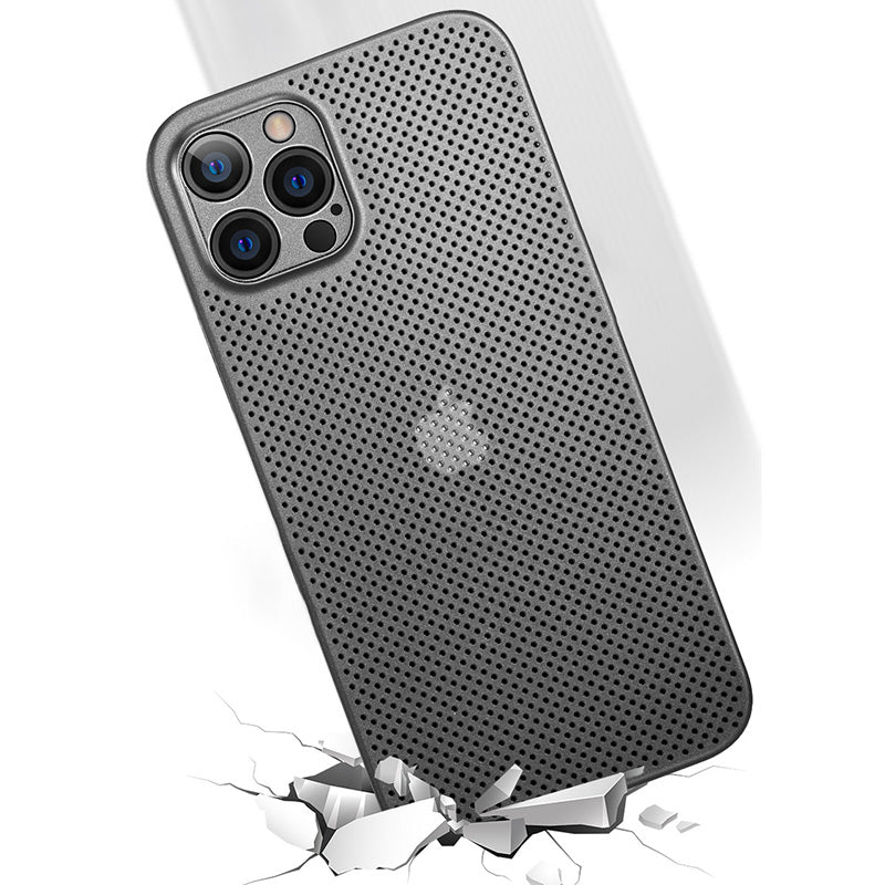 For iPhone 14 Pro Max Anti-drop Breathable Hollow Hole Heat Dissipation Mesh Back Cover Ultra Thin PP Phone Case