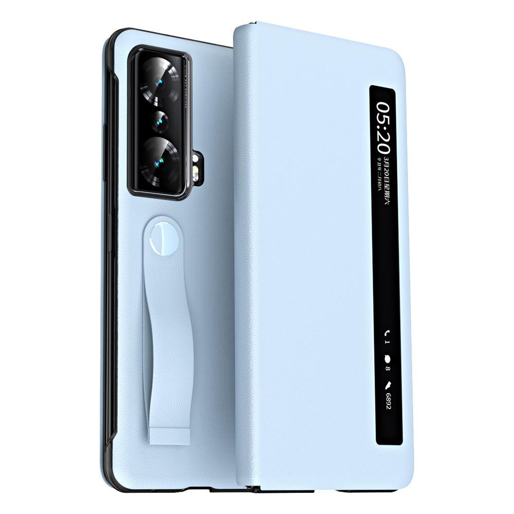 For Honor Magic Vs 5G View Window PU Leather PC Flip Case Stand Cover with Portable Hand Grip Strap