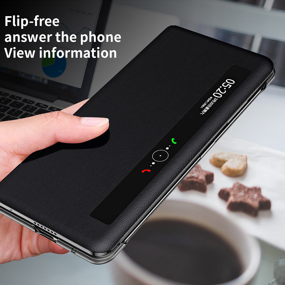For Honor Magic Vs 5G View Window PU Leather PC Flip Case Stand Cover with Portable Hand Grip Strap