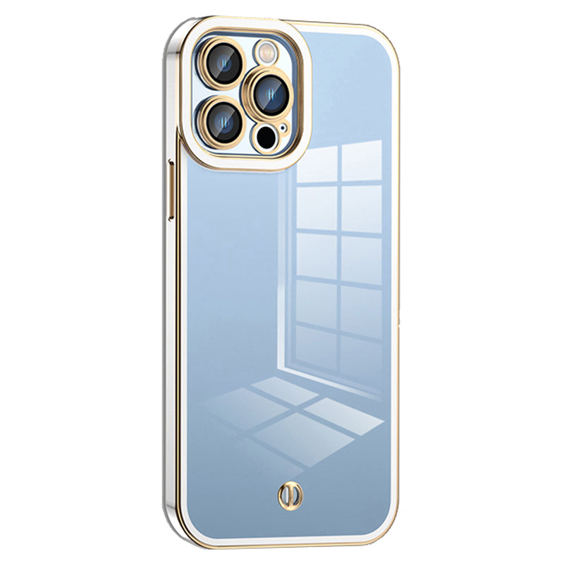 For iPhone 13 Pro 6.1 inch Transparent TPU Cover Airbag Design Electroplated Back Case with Plastic Lens Film