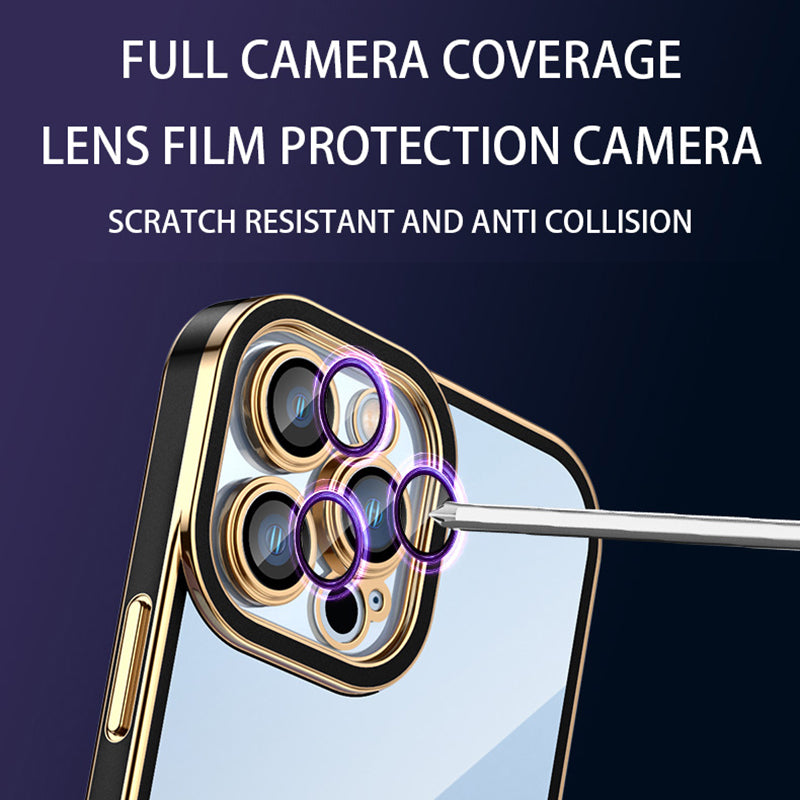 For iPhone 14 Pro Transparent TPU Cover Anti-drop Airbag Design Electroplated Back Case with Plastic Lens Film