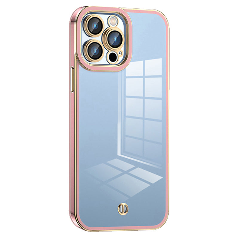 For iPhone 14 Pro Transparent TPU Cover Anti-drop Airbag Design Electroplated Back Case with Plastic Lens Film