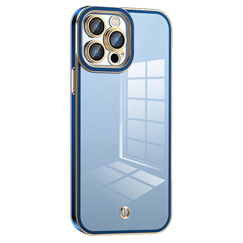 For iPhone 12 Pro 6.1 inch Transparent TPU Cover Anti-collision Airbag Design Electroplated Back Case with Plastic Lens Film