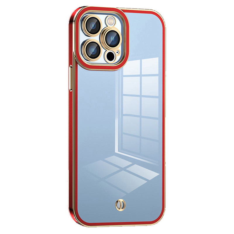 For iPhone 12 Pro 6.1 inch Transparent TPU Cover Anti-collision Airbag Design Electroplated Back Case with Plastic Lens Film