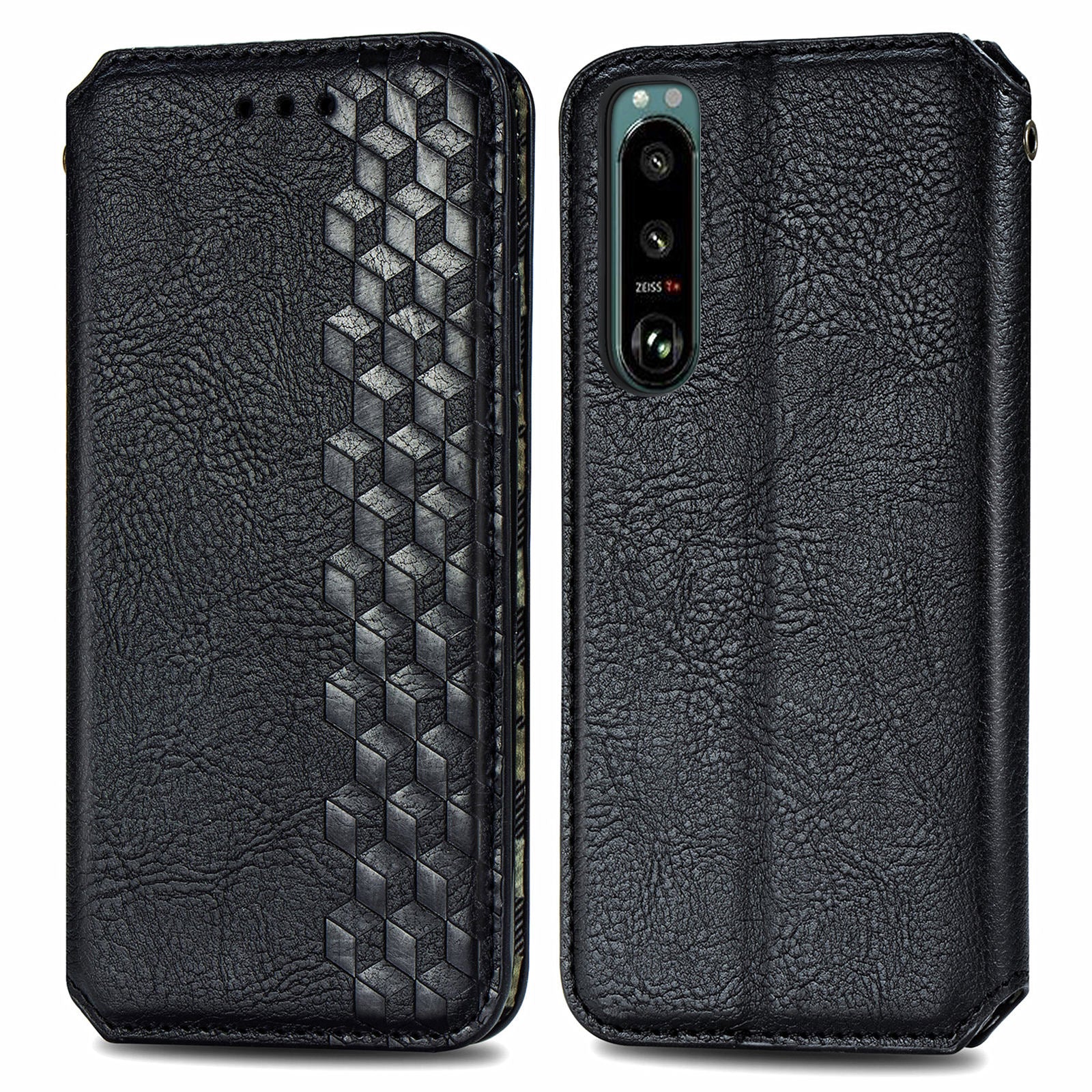 Magnetic Closure Protective Phone Cover For Sony Xperia 5 IV 5G Drop-proof Rhombus Imprinted PU Leather Phone Case Wallet with Foldable Stand