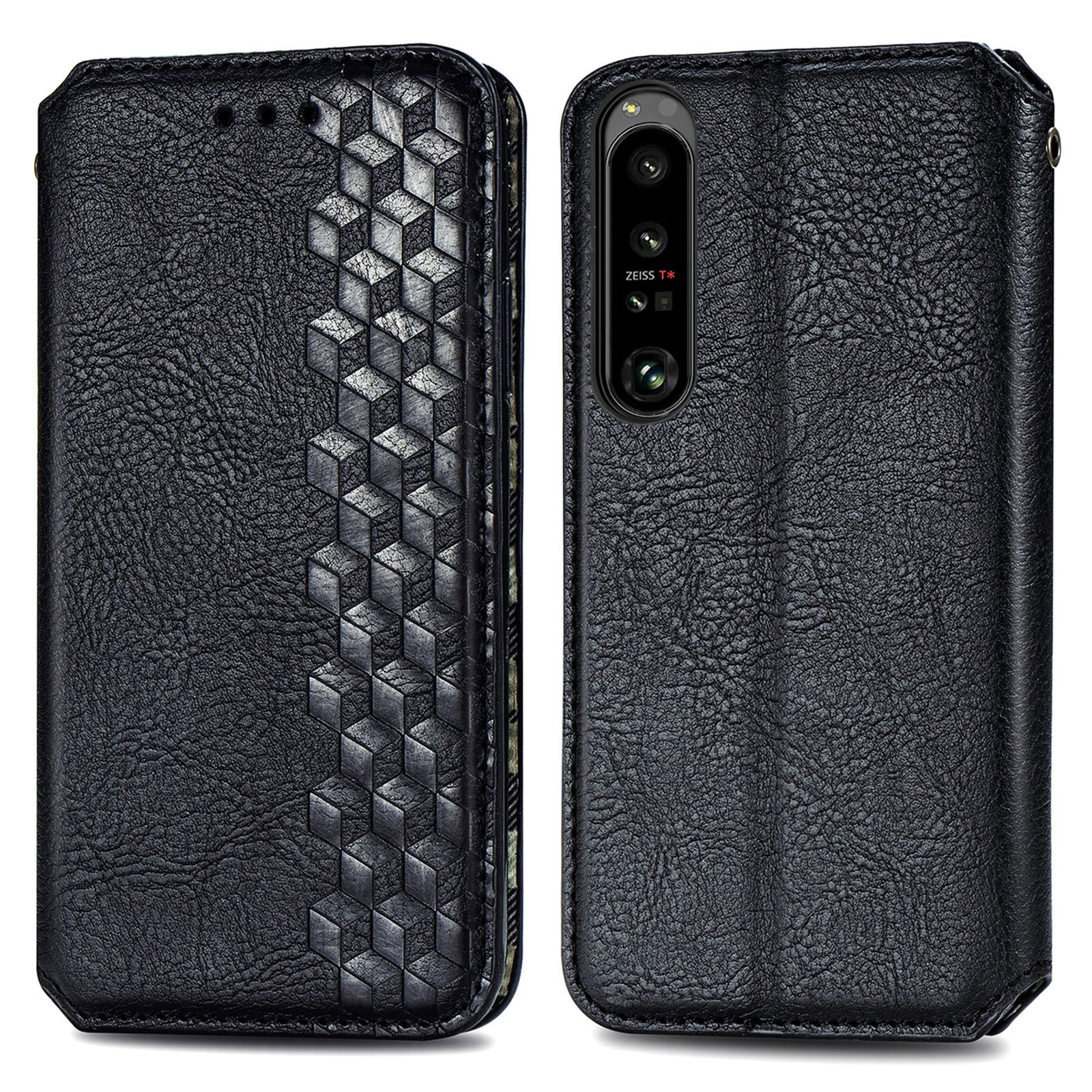 Anti-drop Phone Cover For Sony Xperia 1 IV 5G Rhombus Imprinted PU Leather Magnetic Closure Anti-shock Cell Phone Case Wallet with Foldable Stand