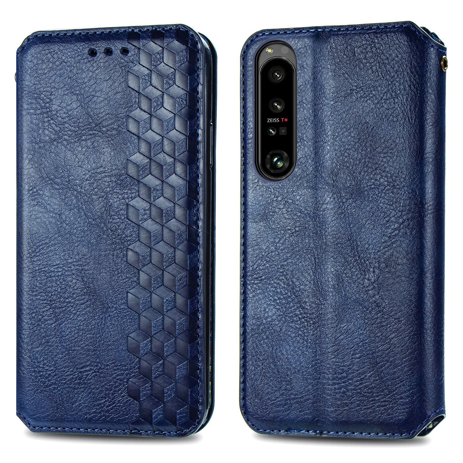 Anti-drop Phone Cover For Sony Xperia 1 IV 5G Rhombus Imprinted PU Leather Magnetic Closure Anti-shock Cell Phone Case Wallet with Foldable Stand