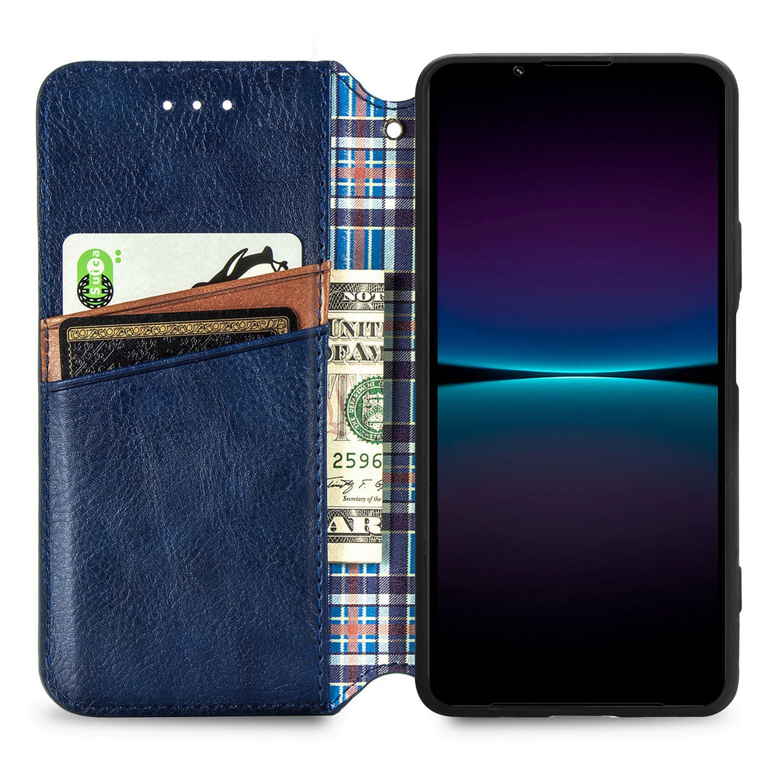 Anti-drop Phone Cover For Sony Xperia 1 IV 5G Rhombus Imprinted PU Leather Magnetic Closure Anti-shock Cell Phone Case Wallet with Foldable Stand