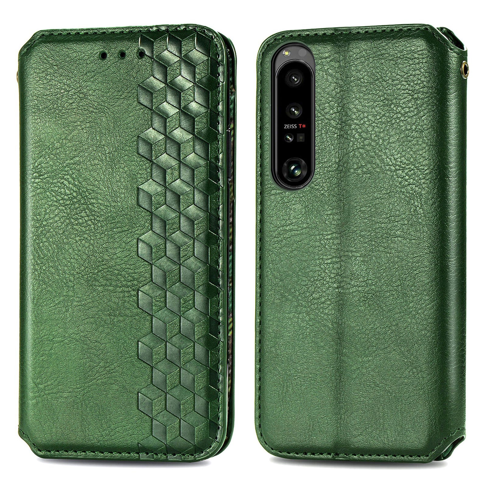 Anti-drop Phone Cover For Sony Xperia 1 IV 5G Rhombus Imprinted PU Leather Magnetic Closure Anti-shock Cell Phone Case Wallet with Foldable Stand