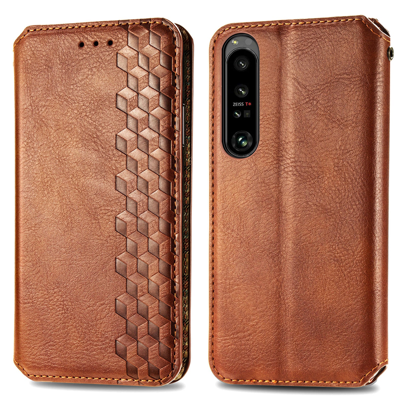Anti-drop Phone Cover For Sony Xperia 1 IV 5G Rhombus Imprinted PU Leather Magnetic Closure Anti-shock Cell Phone Case Wallet with Foldable Stand