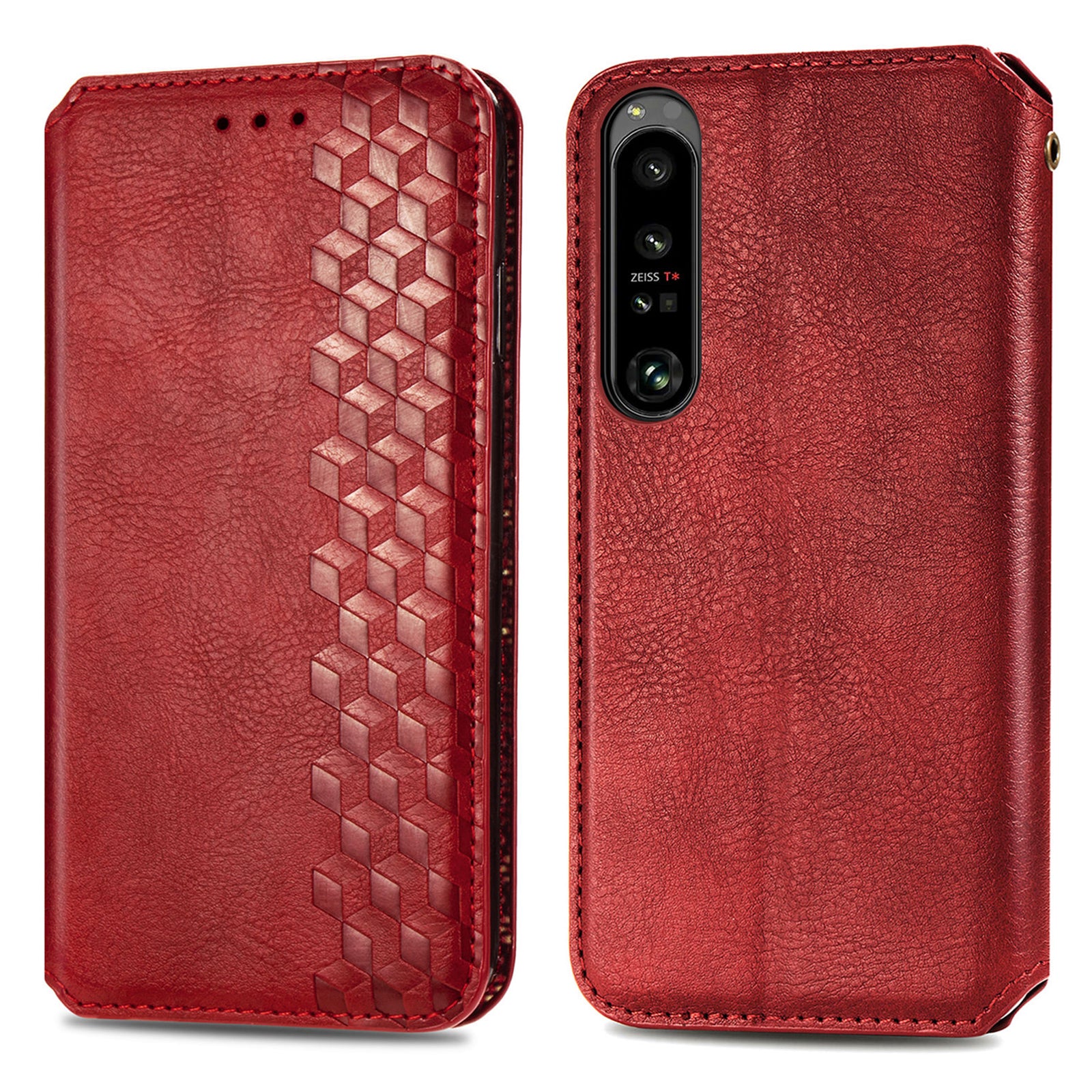 Anti-drop Phone Cover For Sony Xperia 1 IV 5G Rhombus Imprinted PU Leather Magnetic Closure Anti-shock Cell Phone Case Wallet with Foldable Stand