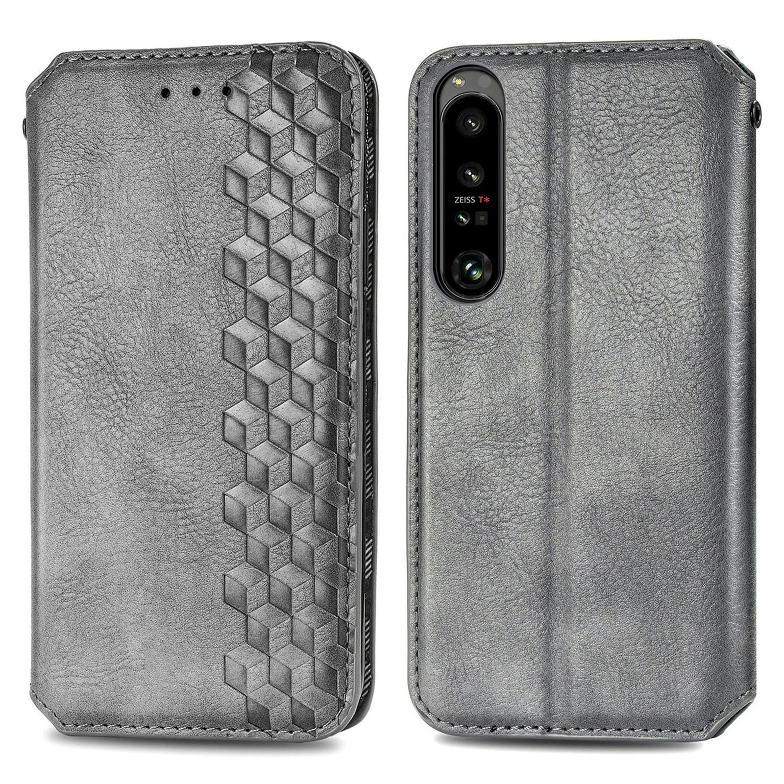 Anti-drop Phone Cover For Sony Xperia 1 IV 5G Rhombus Imprinted PU Leather Magnetic Closure Anti-shock Cell Phone Case Wallet with Foldable Stand