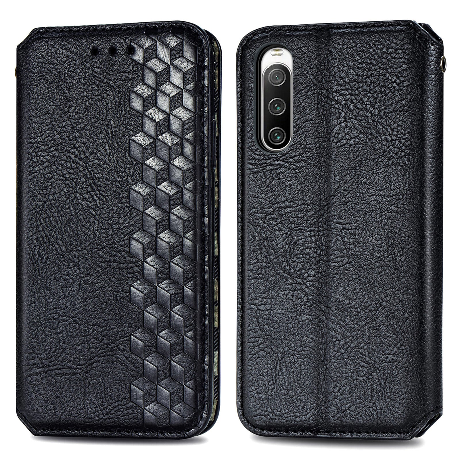 For Sony Xperia 10 IV 5G Shockproof Phone Cover Rhombus Imprinted Magnetic Closure PU Leather Protective Phone Flip Wallet Case Stand