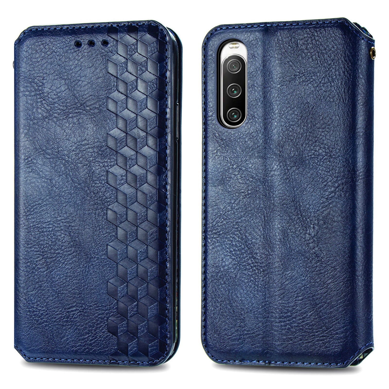 For Sony Xperia 10 IV 5G Shockproof Phone Cover Rhombus Imprinted Magnetic Closure PU Leather Protective Phone Flip Wallet Case Stand