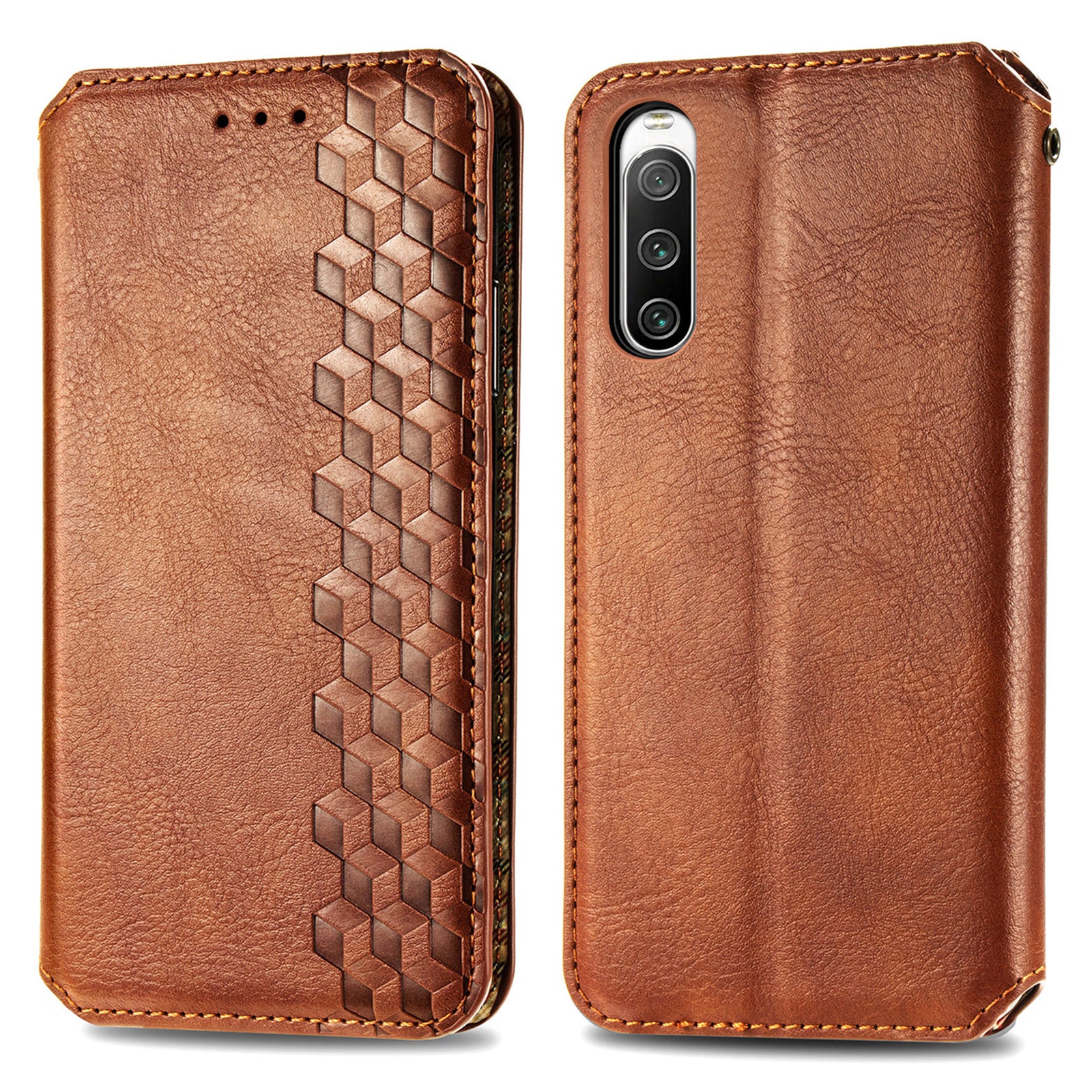 For Sony Xperia 10 IV 5G Shockproof Phone Cover Rhombus Imprinted Magnetic Closure PU Leather Protective Phone Flip Wallet Case Stand