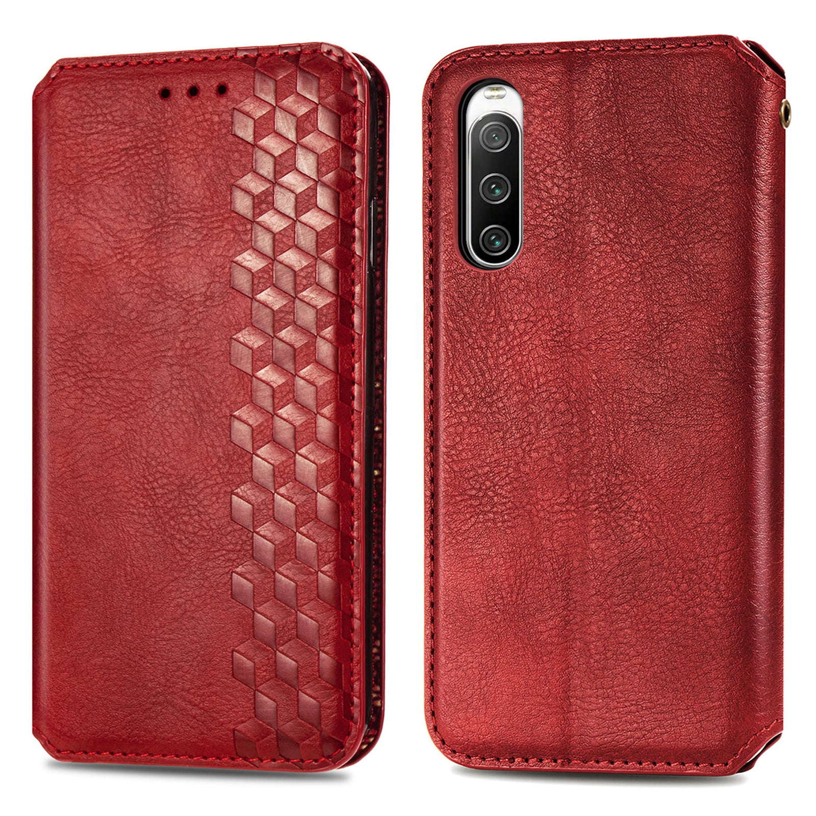 For Sony Xperia 10 IV 5G Shockproof Phone Cover Rhombus Imprinted Magnetic Closure PU Leather Protective Phone Flip Wallet Case Stand
