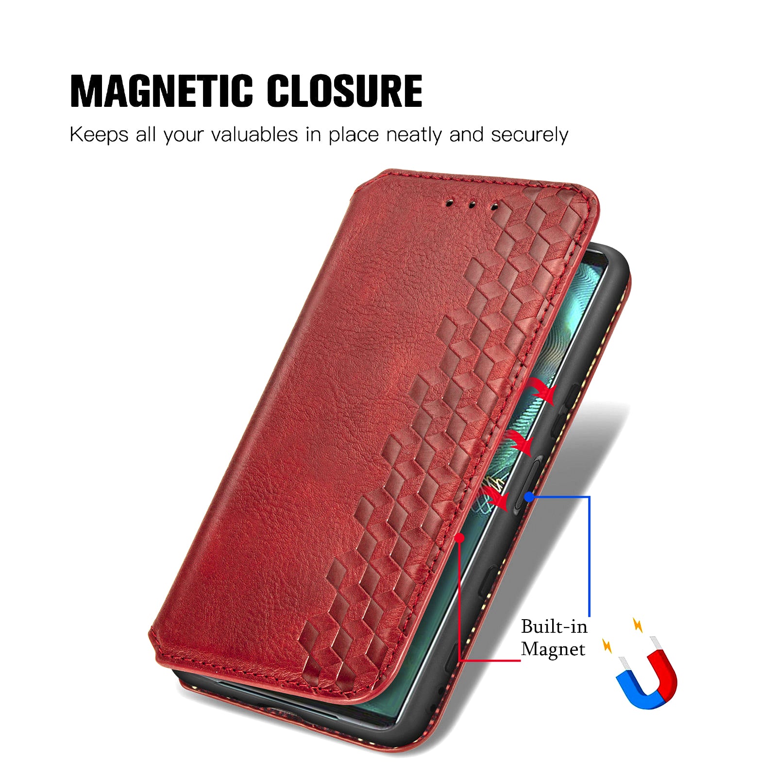 For Sony Xperia 10 IV 5G Shockproof Phone Cover Rhombus Imprinted Magnetic Closure PU Leather Protective Phone Flip Wallet Case Stand