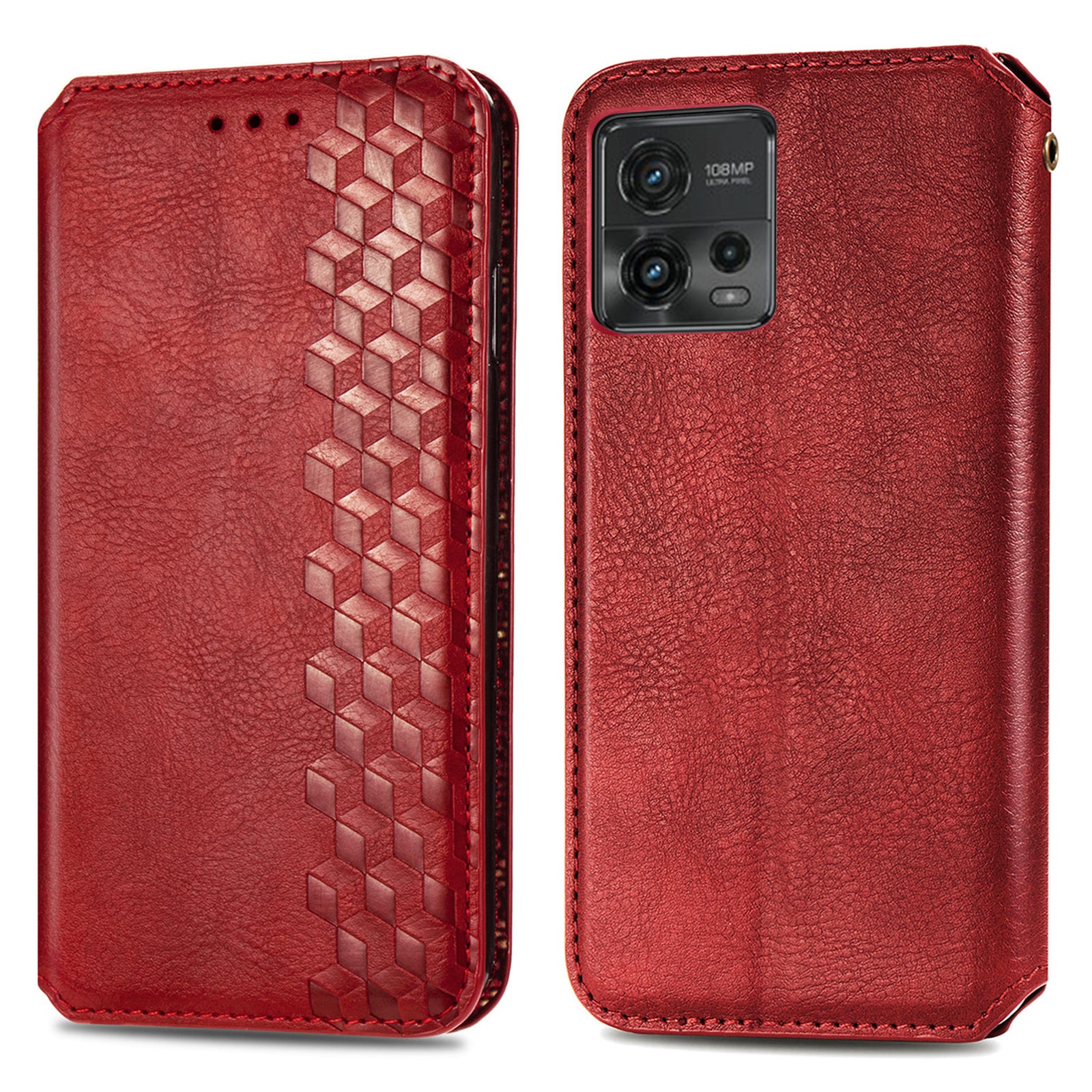Shockproof PU Leather Phone Cover For Motorola Moto G72 4G Magnetic Absorption Rhombus Imprinted Wallet Case Stand