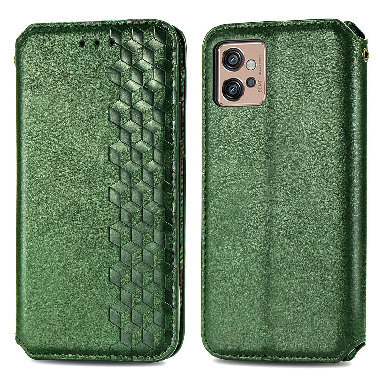 Magnetic Closure Phone Cover For Motorola Moto G32 4G Rhombus Imprinted PU Leather Phone Flip Wallet Case Stand