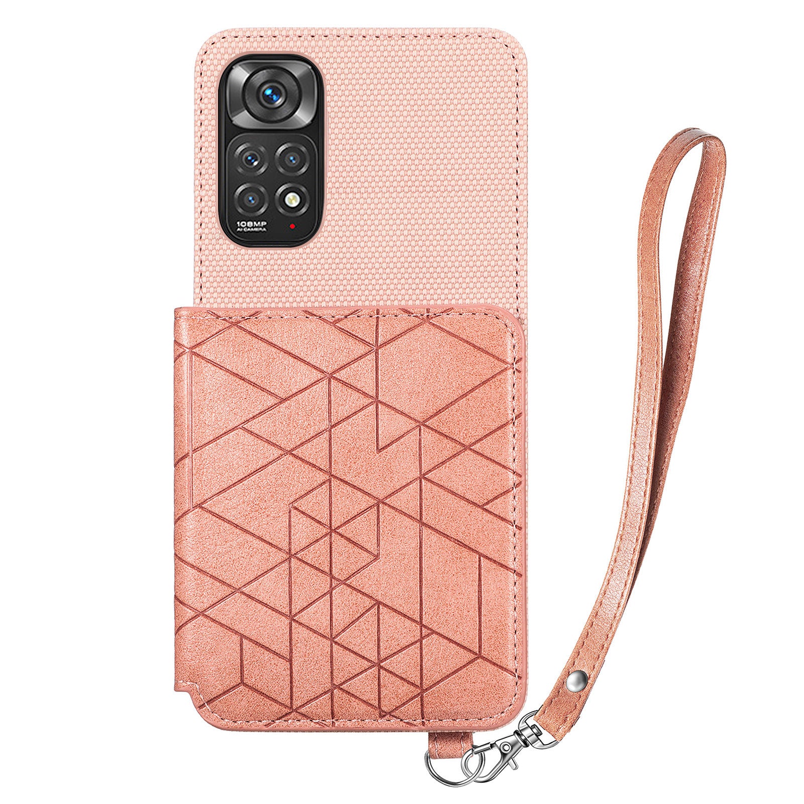 Shockproof Phone Case for Xiaomi Redmi Note 11 4G (Qualcomm) Redmi Note 11S 4G Kickstand Geometry Imprinted Wallet Phone Cover with Strap