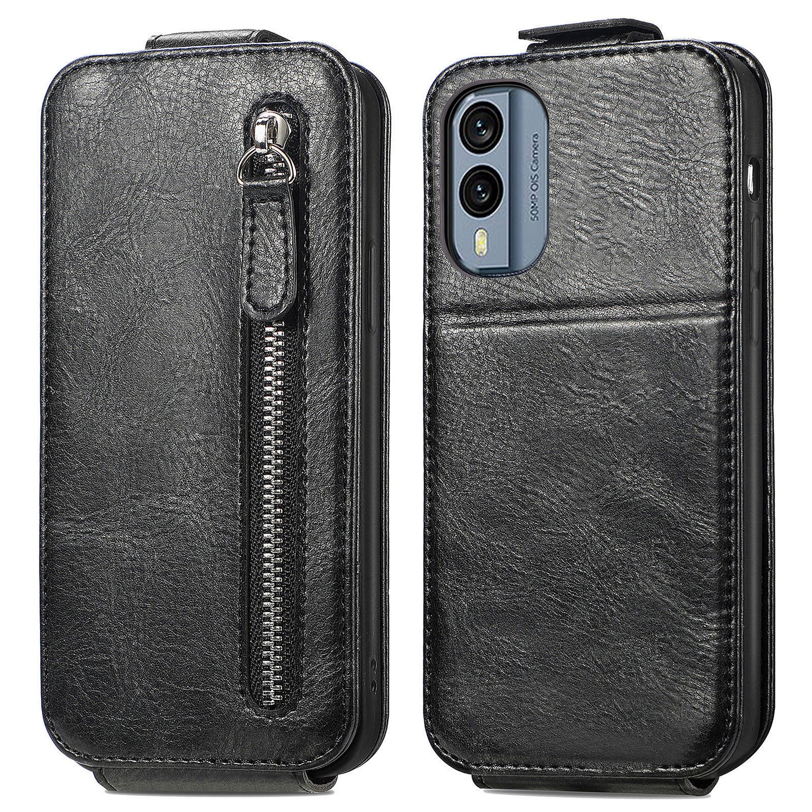 For Nokia X30 5G Vertical Flip Phone Case Zipper Pocket PU Leather Wallet Stand Magnetic Closure Shell Phone Cover
