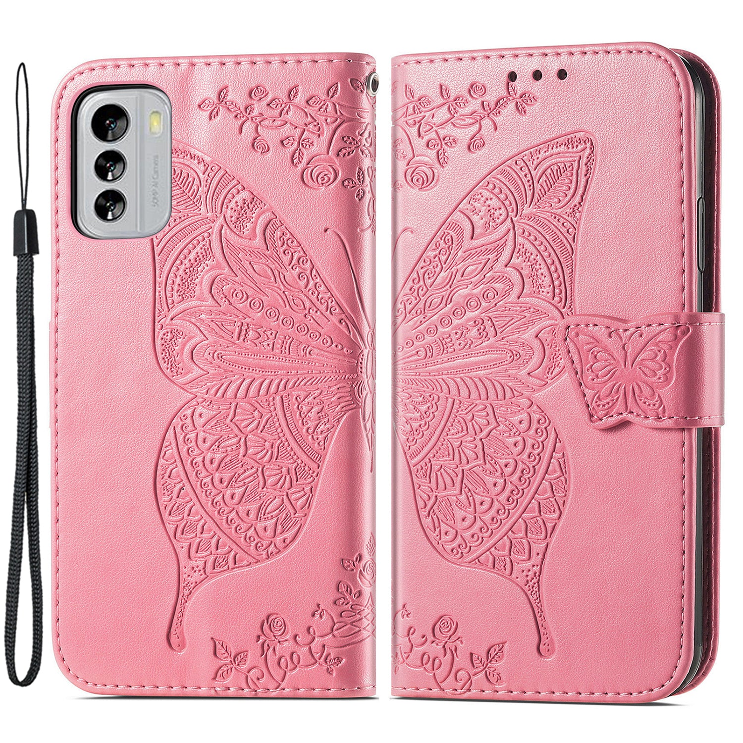 For Nokia G60 5G PU Leather Magnetic Closure Phone Wallet Cover Imprinted Butterfly Pattern Fully Wrapped Stand Case