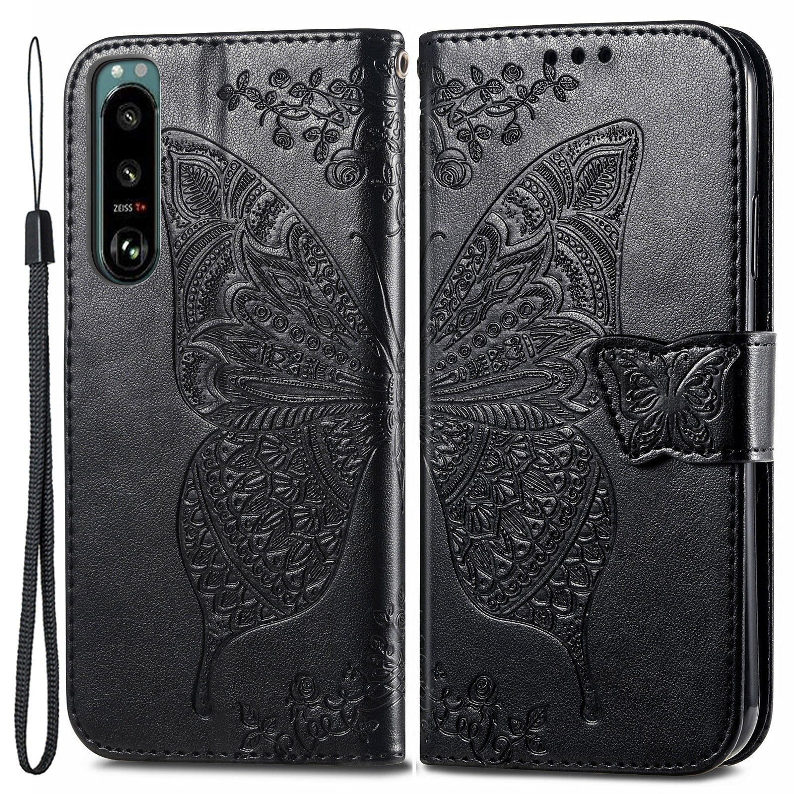 For Sony Xperia 5 IV 5G Anti-Dust PU Leather Phone Case Imprinted Butterfly Pattern Stand Wallet Flip Magnetic Closure Phone Cover