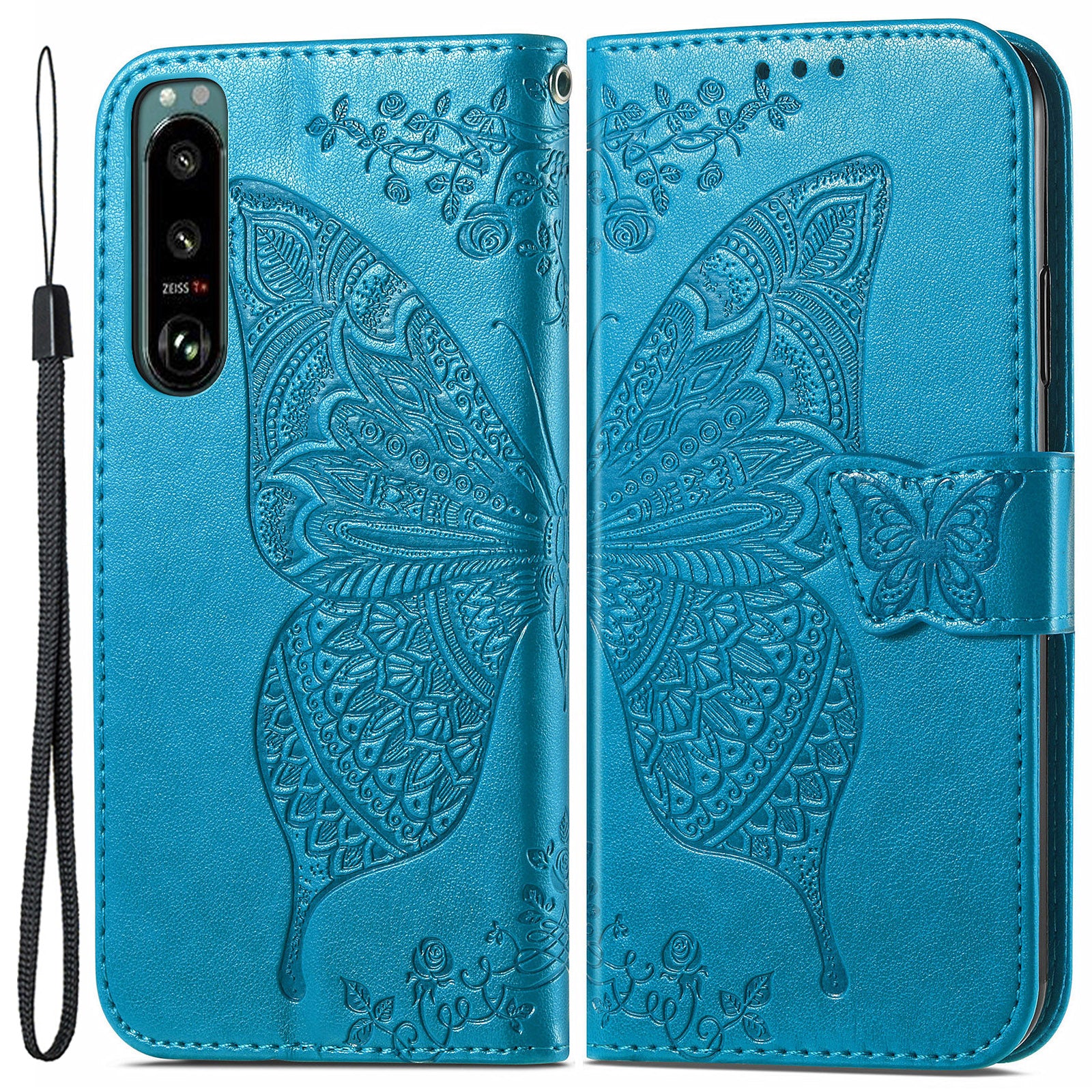 For Sony Xperia 5 IV 5G Anti-Dust PU Leather Phone Case Imprinted Butterfly Pattern Stand Wallet Flip Magnetic Closure Phone Cover