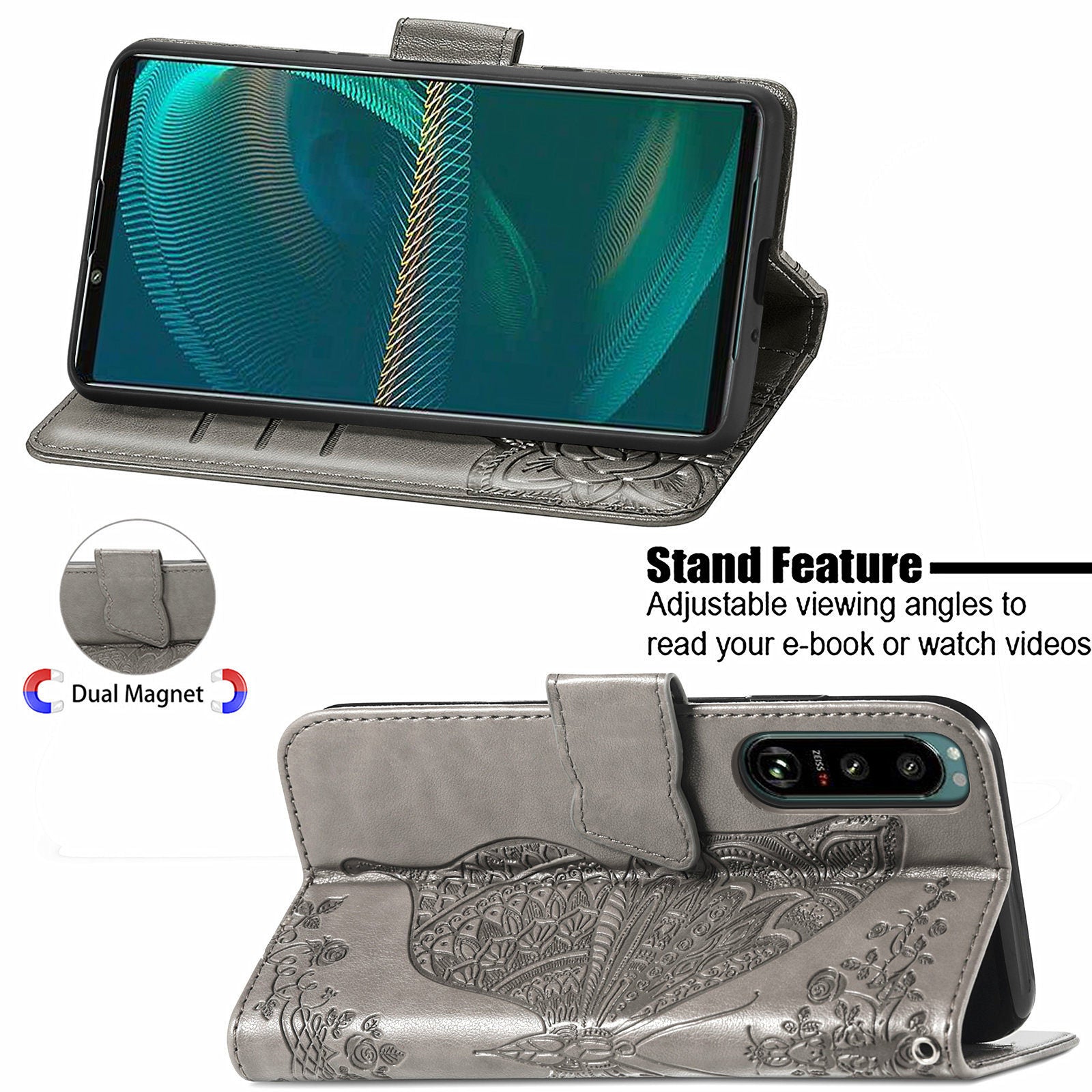 For Sony Xperia 5 IV 5G Anti-Dust PU Leather Phone Case Imprinted Butterfly Pattern Stand Wallet Flip Magnetic Closure Phone Cover