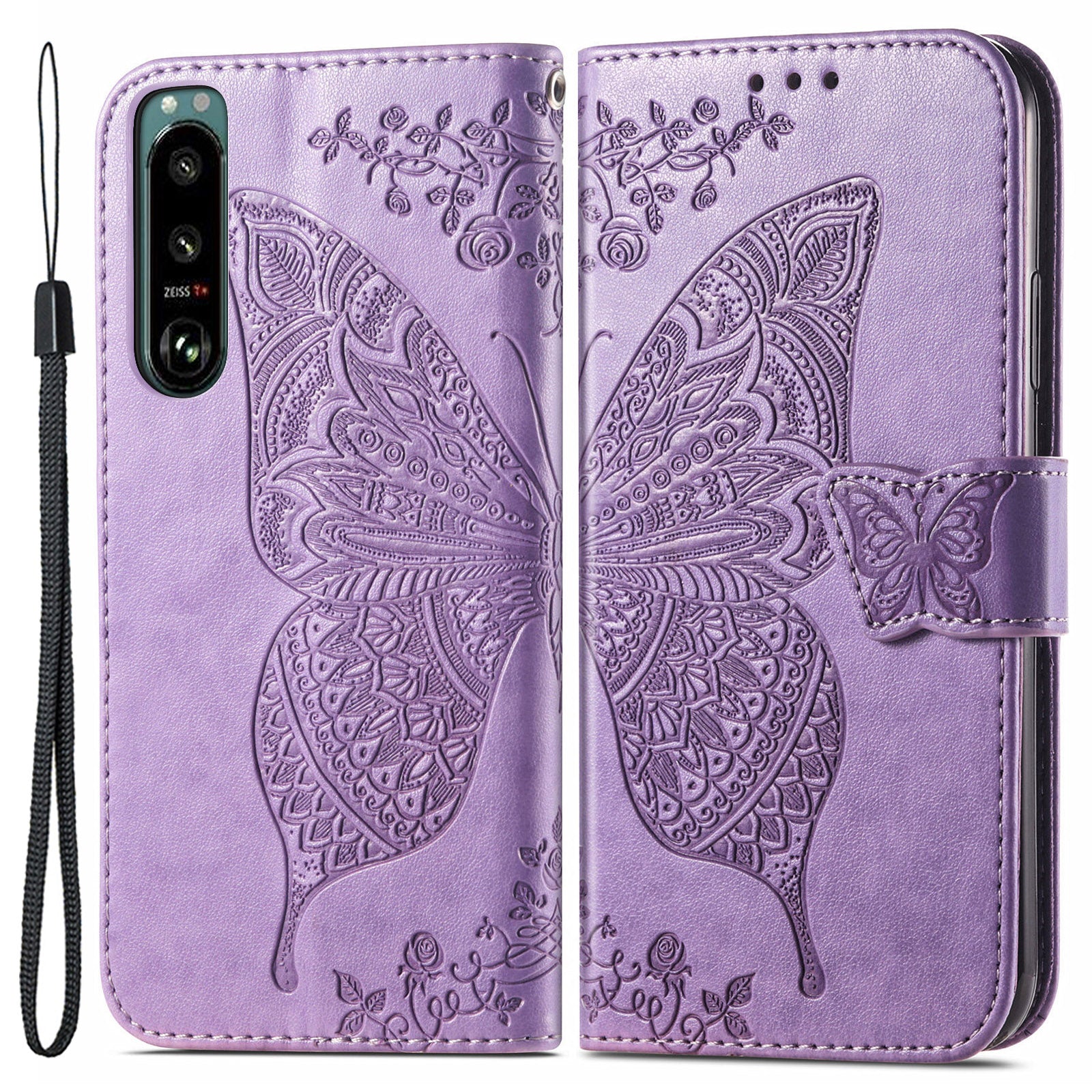 For Sony Xperia 5 IV 5G Anti-Dust PU Leather Phone Case Imprinted Butterfly Pattern Stand Wallet Flip Magnetic Closure Phone Cover