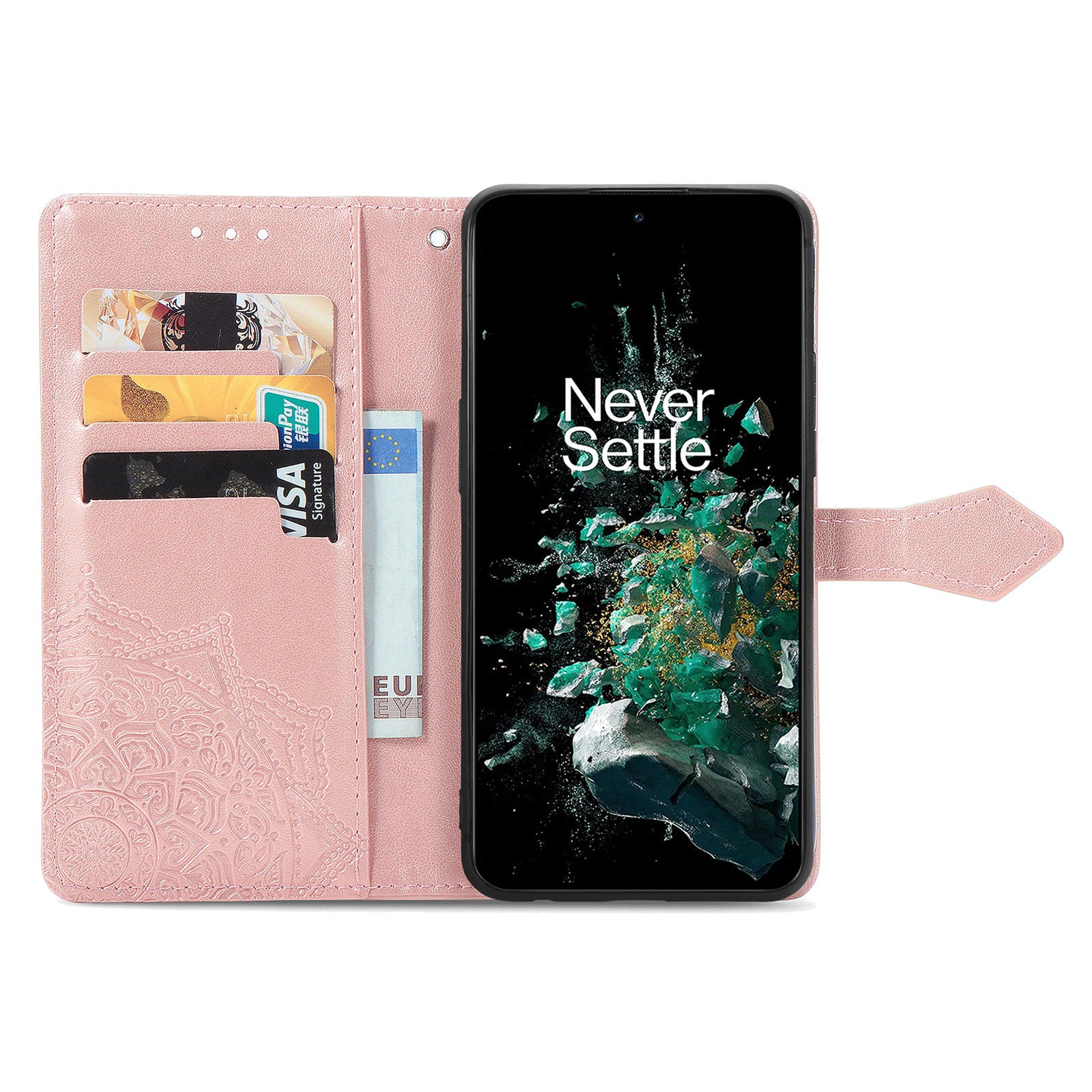 Magnetic Closure Wallet Stand Cover for OnePlus 10T 5G Ace Pro 5G Embossed Mandala Pattern PU Leather Flip Phone Case