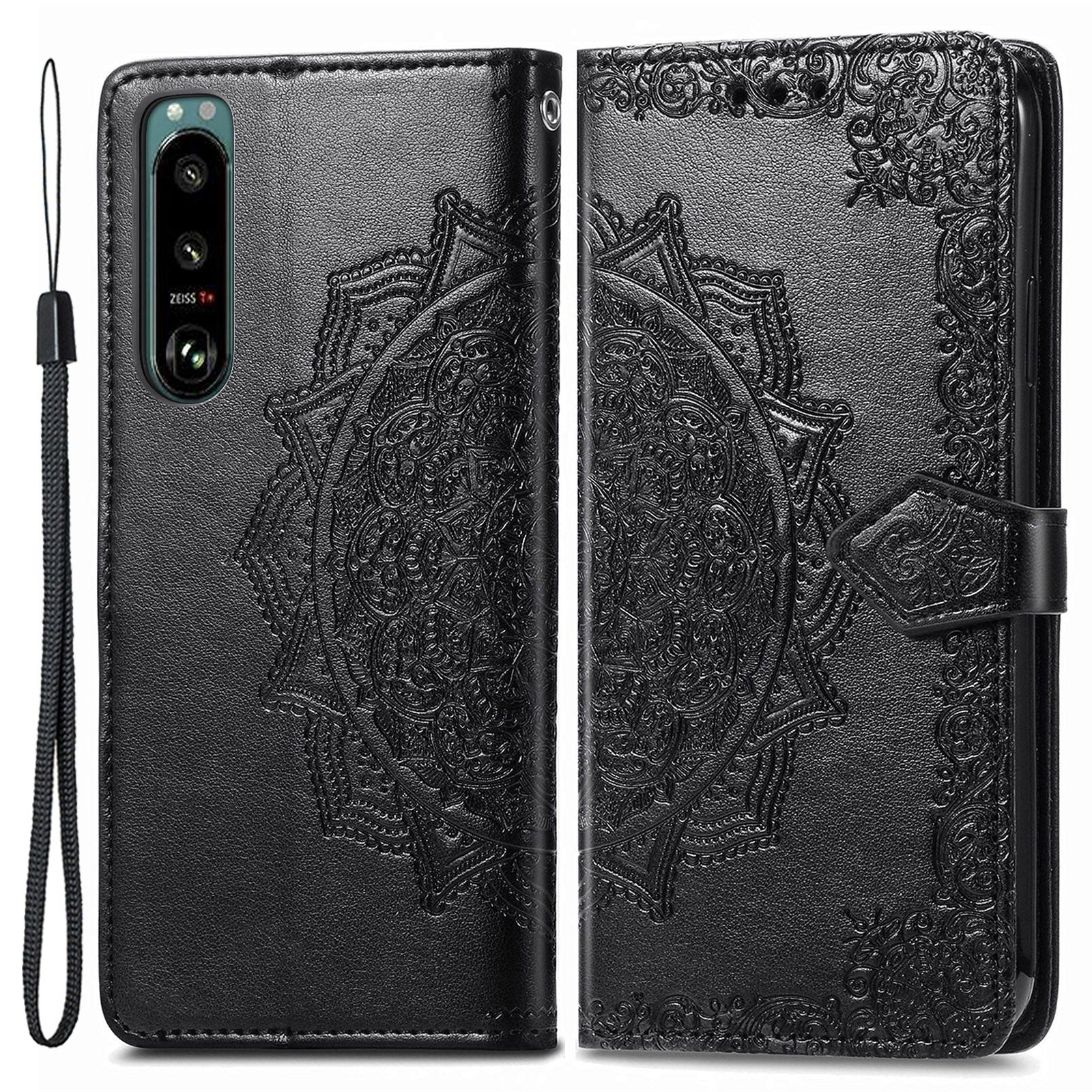 For Sony Xperia 5 IV 5G Embossed Mandala Pattern Phone Cover Shell Magnetic Clasp Wallet Stand Function PU Leather Flip Phone Case