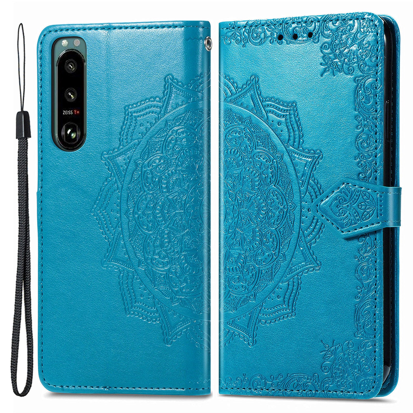 For Sony Xperia 5 IV 5G Embossed Mandala Pattern Phone Cover Shell Magnetic Clasp Wallet Stand Function PU Leather Flip Phone Case