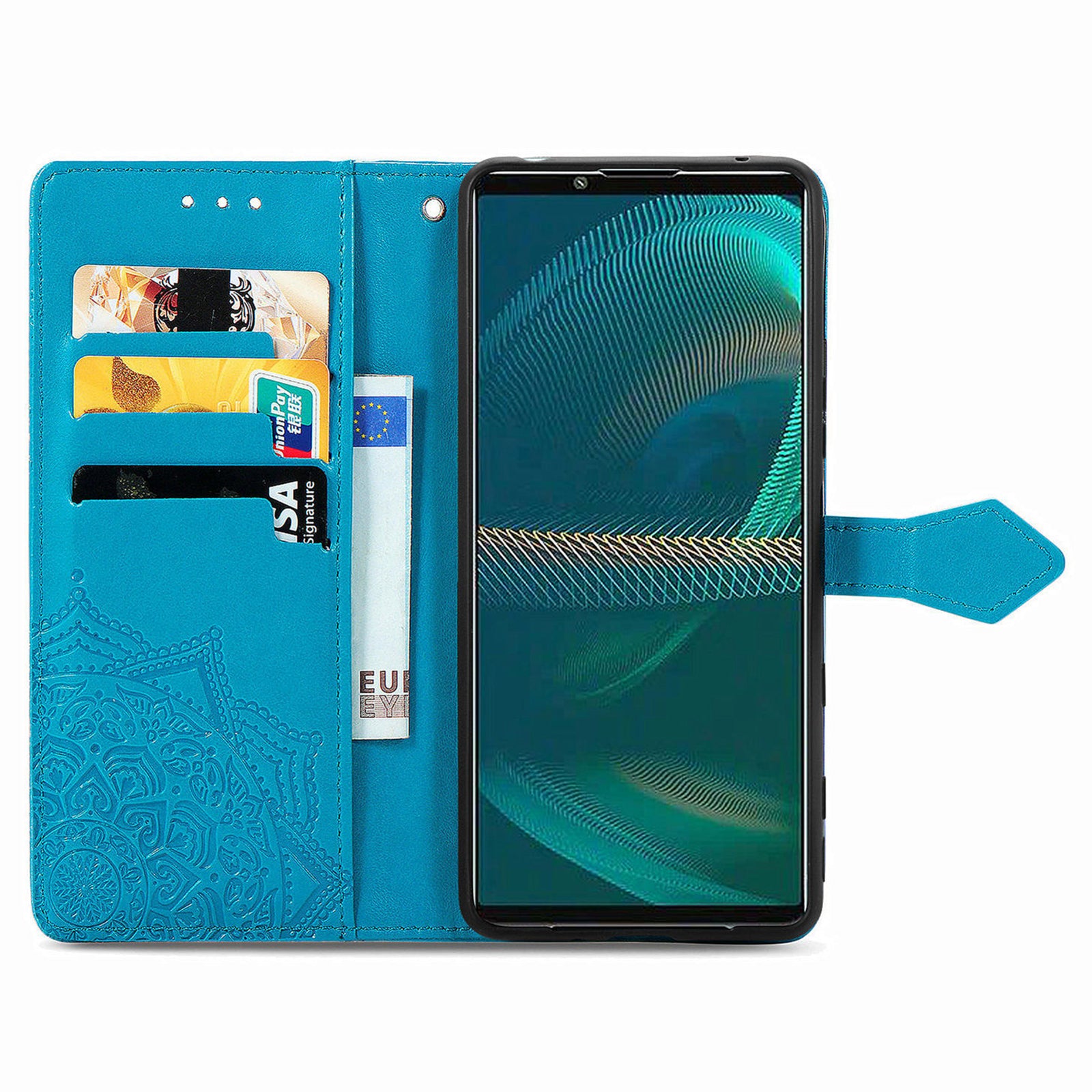 For Sony Xperia 5 IV 5G Embossed Mandala Pattern Phone Cover Shell Magnetic Clasp Wallet Stand Function PU Leather Flip Phone Case
