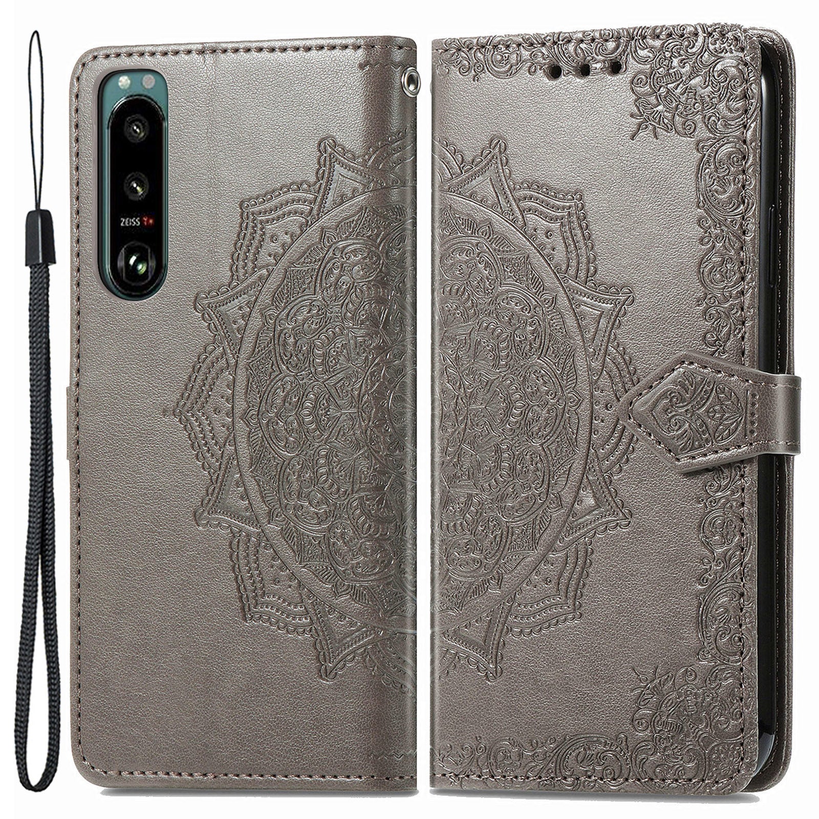 For Sony Xperia 5 IV 5G Embossed Mandala Pattern Phone Cover Shell Magnetic Clasp Wallet Stand Function PU Leather Flip Phone Case