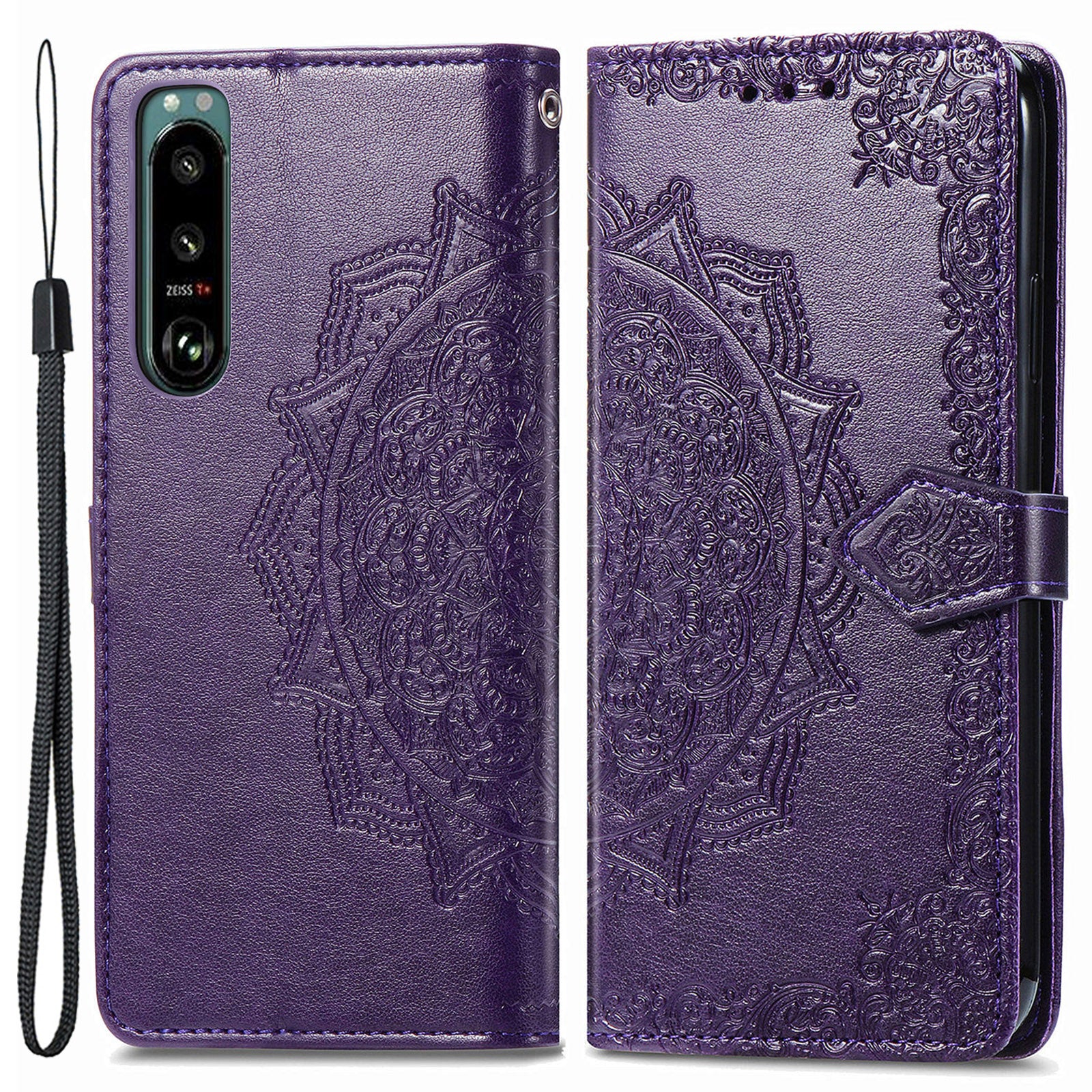 For Sony Xperia 5 IV 5G Embossed Mandala Pattern Phone Cover Shell Magnetic Clasp Wallet Stand Function PU Leather Flip Phone Case