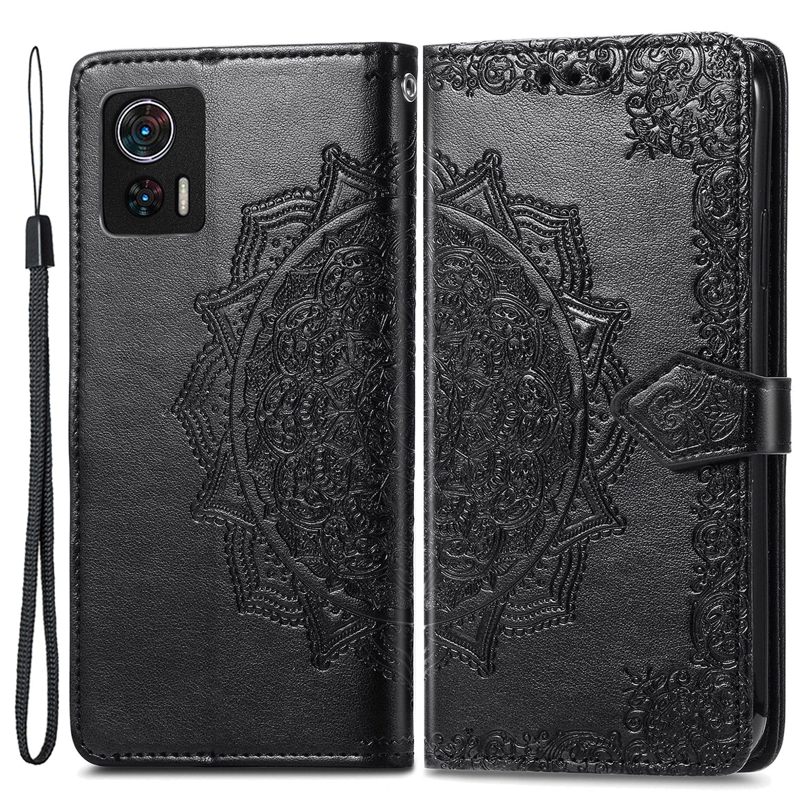 For Motorola Edge 30 Neo 5G Edge 30 Lite 5G Wallet Stand Phone Cover Embossed Mandala Pattern PU Leather Flip Phone Case