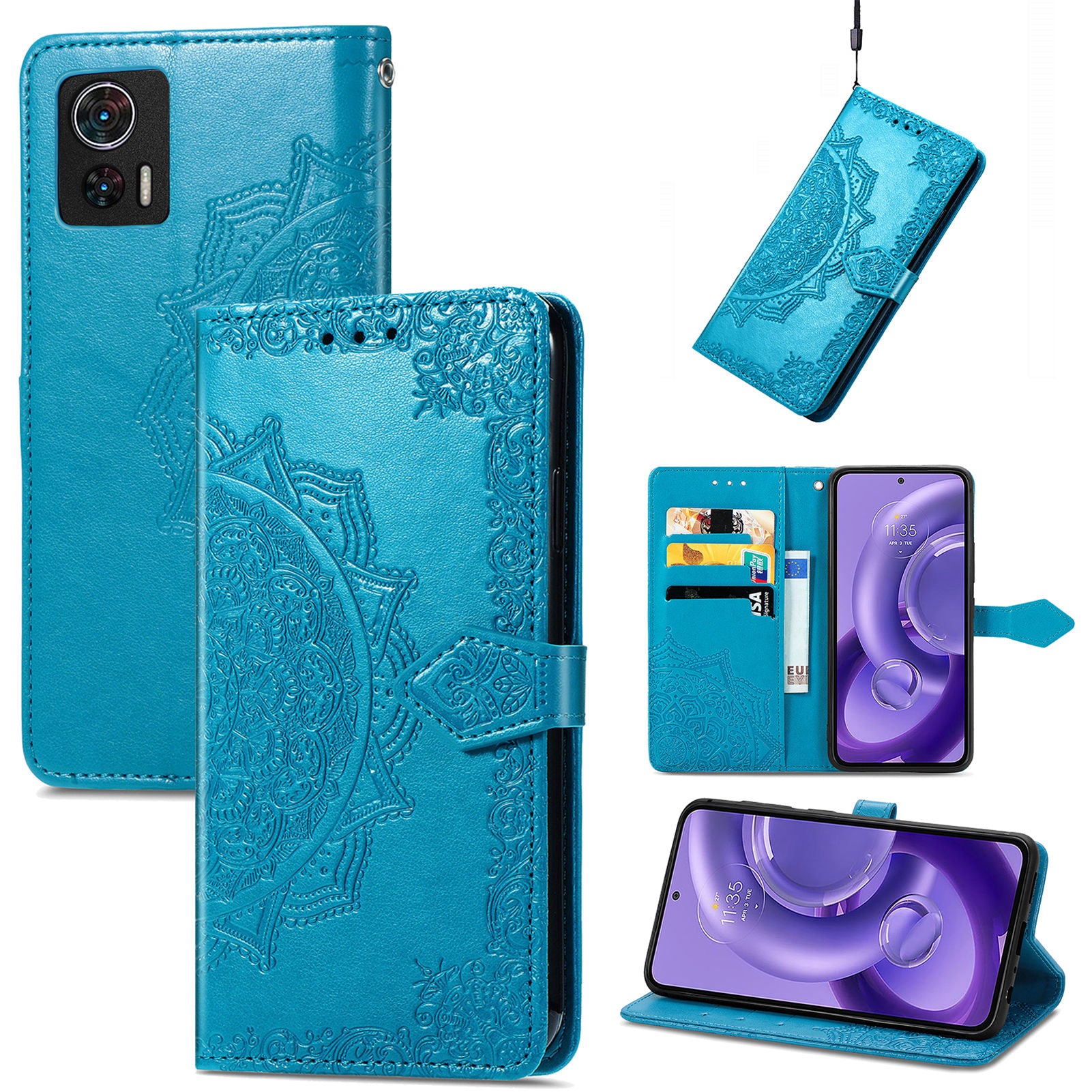 For Motorola Edge 30 Neo 5G Edge 30 Lite 5G Wallet Stand Phone Cover Embossed Mandala Pattern PU Leather Flip Phone Case