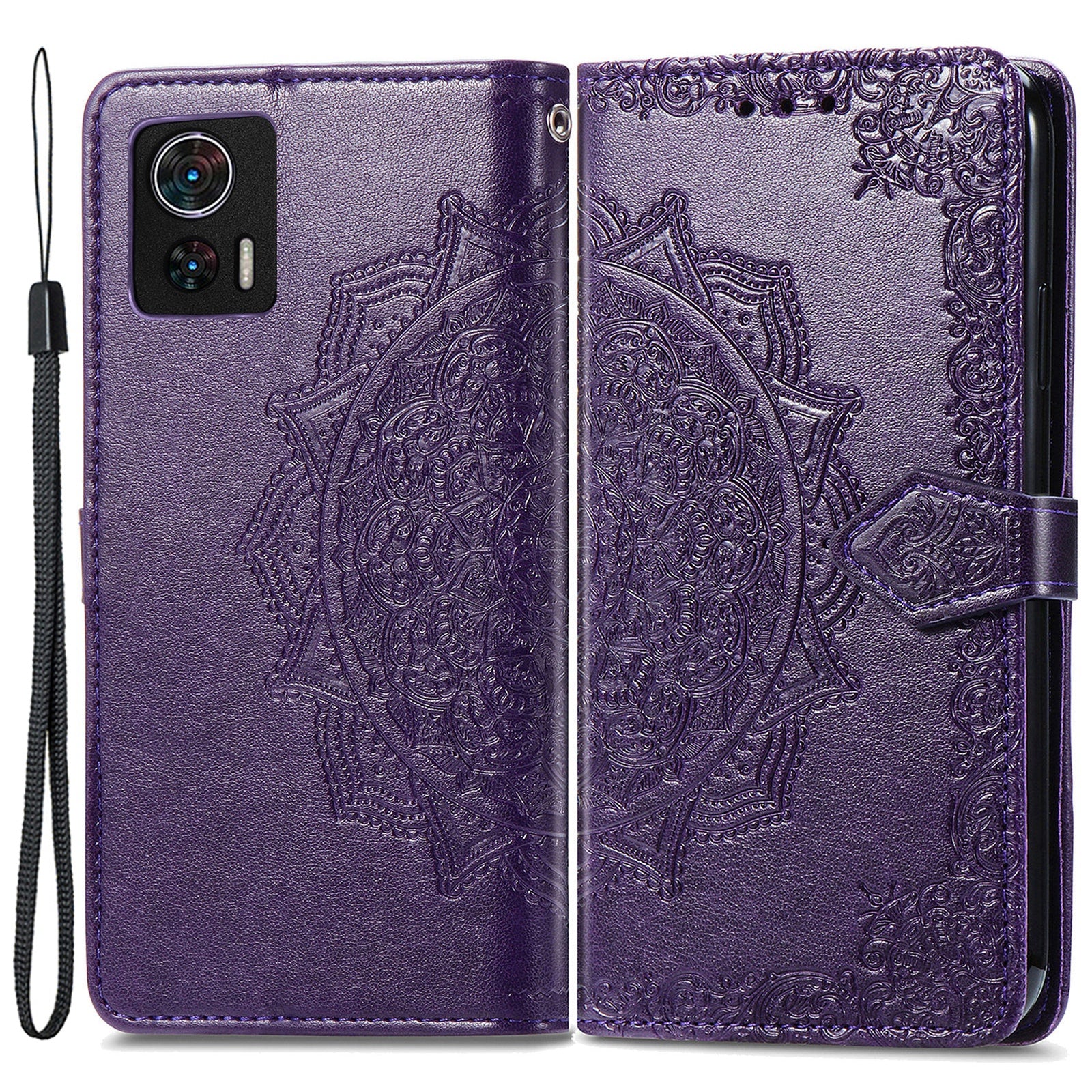 For Motorola Edge 30 Neo 5G Edge 30 Lite 5G Wallet Stand Phone Cover Embossed Mandala Pattern PU Leather Flip Phone Case