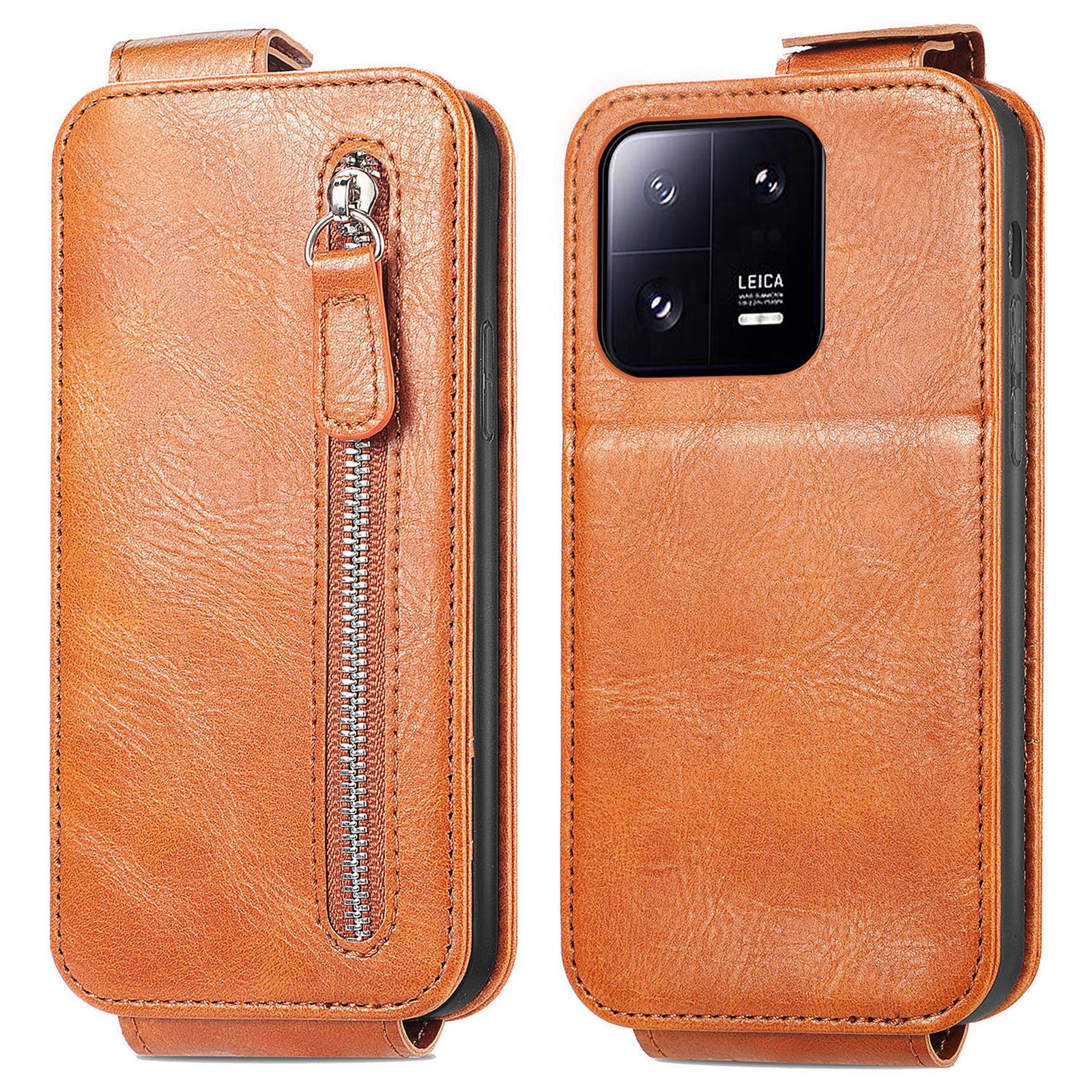 For Xiaomi 13 Pro 5G Wallet Stand Magnetic Closure Phone Case Zipper Pocket PU Leather Vertical Flip Phone Cover