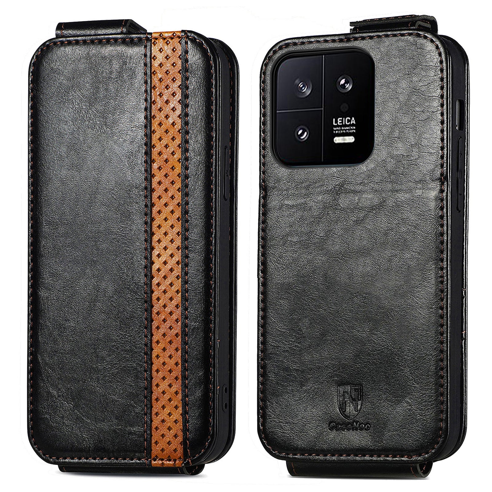 CASENEO 003 Series For Xiaomi 13 5G Shockproof Flip Phone Case Splicing Style PU Leather Stand Card Holder Drop Protection Phone Cover