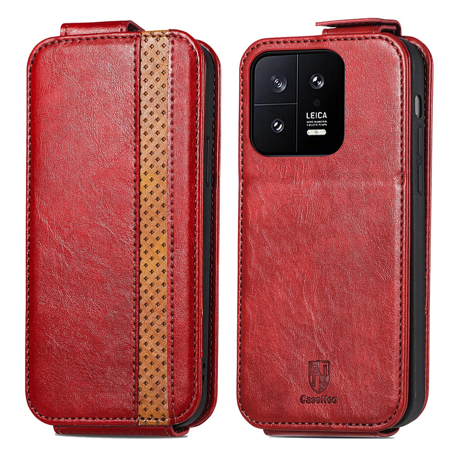 CASENEO 003 Series For Xiaomi 13 5G Shockproof Flip Phone Case Splicing Style PU Leather Stand Card Holder Drop Protection Phone Cover