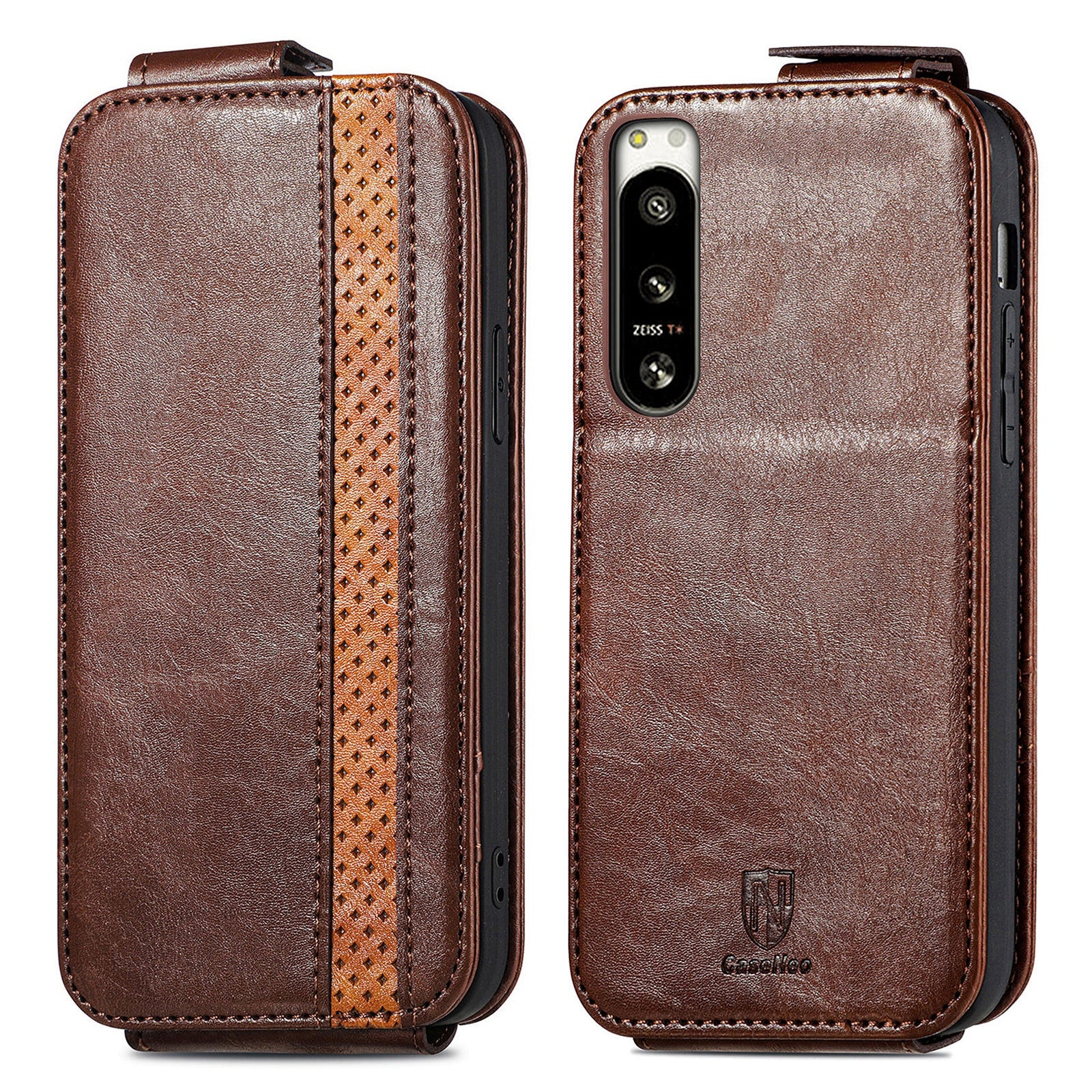 CASENEO 003 Series Splicing Style PU Leather Flip Phone Case for Sony Xperia 5 IV 5G Stand Card Holder Anti-Dust Phone Cover