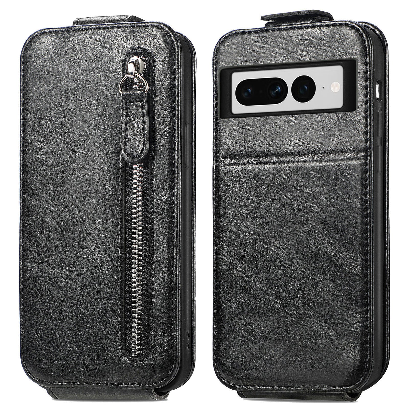 Zipper Pocket PU Leather Phone Shell for Google Pixel 7 Pro 5G Vertical Flip Phone Case Wallet Stand Magnetic Closure Cover