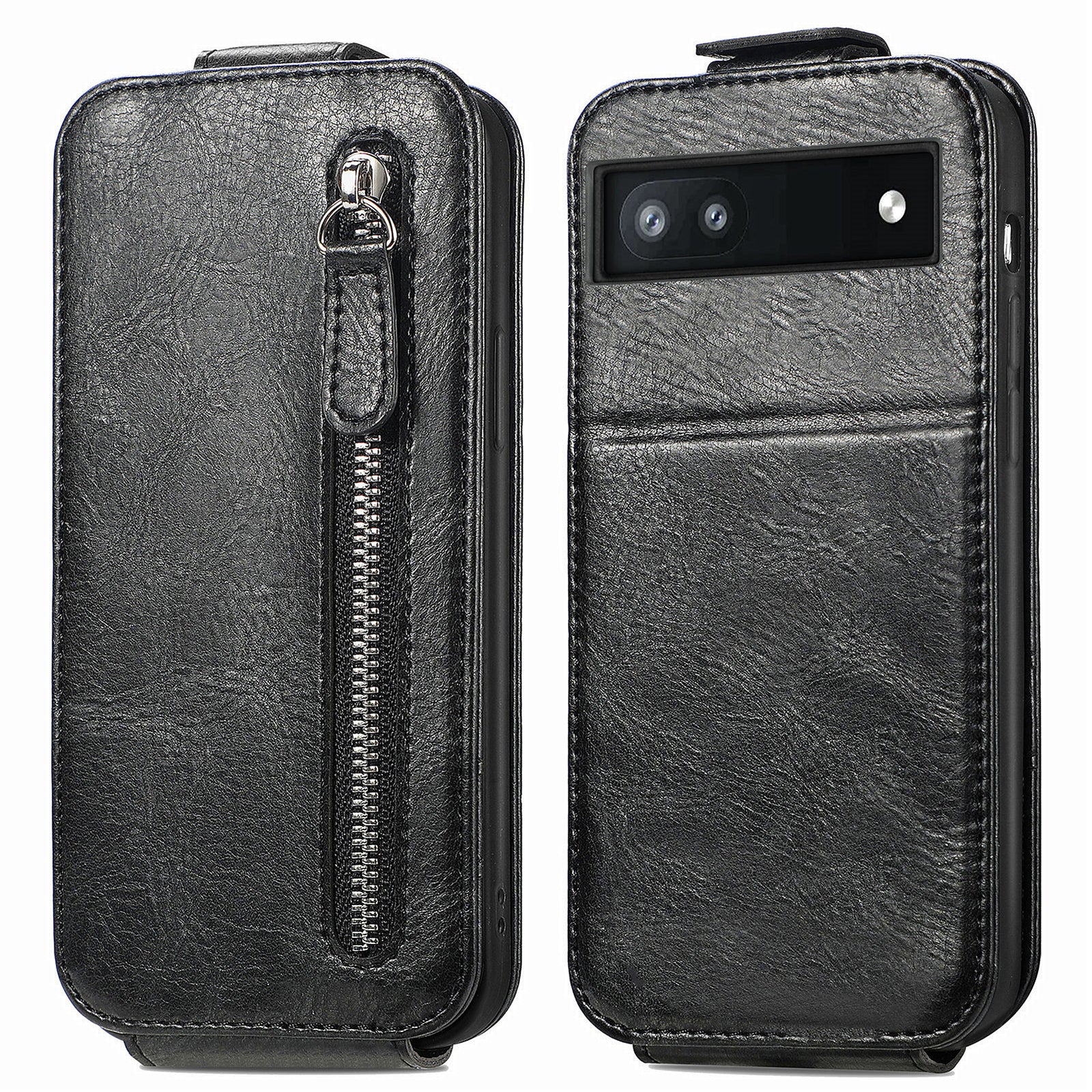 For Google Pixel 7 5G Zipper Pocket PU Leather Vertical Flip Phone Case Wallet Stand Magnetic Closure Cover