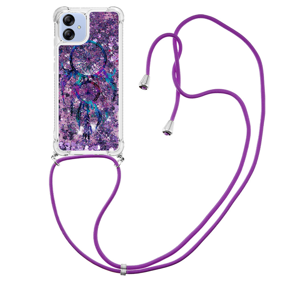 YB Quicksand Series-5 for Samsung Galaxy A04e 4G F04 4G M04 4G Pattern Printing Liquid Quicksand TPU Back Cover Phone Shockproof Case with Lanyard