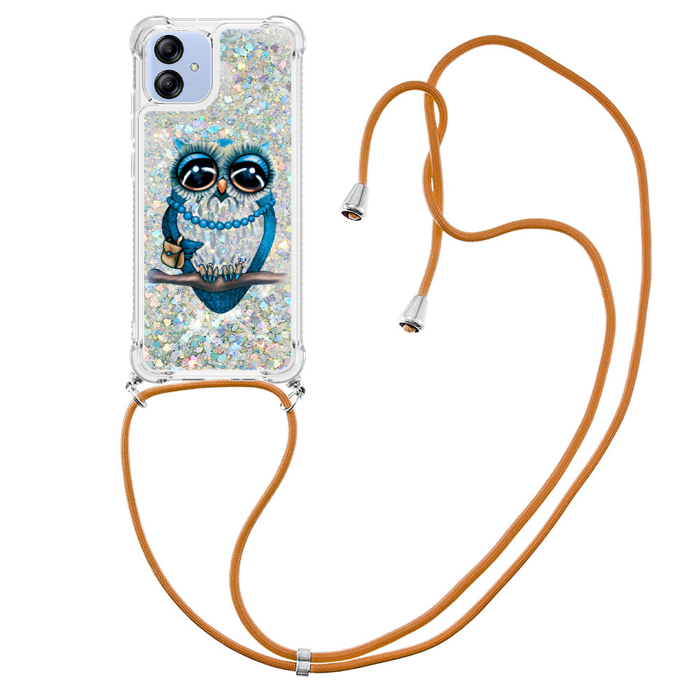 YB Quicksand Series-5 for Samsung Galaxy A04e 4G F04 4G M04 4G Pattern Printing Liquid Quicksand TPU Back Cover Phone Shockproof Case with Lanyard