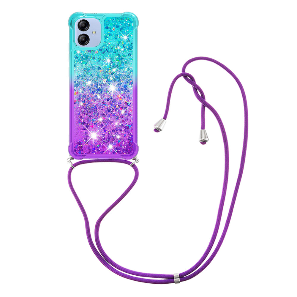 YB Quicksand Series-6 for Samsung Galaxy A04e 4G F04 4G M04 4G Gradient Color Drop-proof Quicksand Phone Case Anti-fall Soft TPU Phone Cover with Lanyard